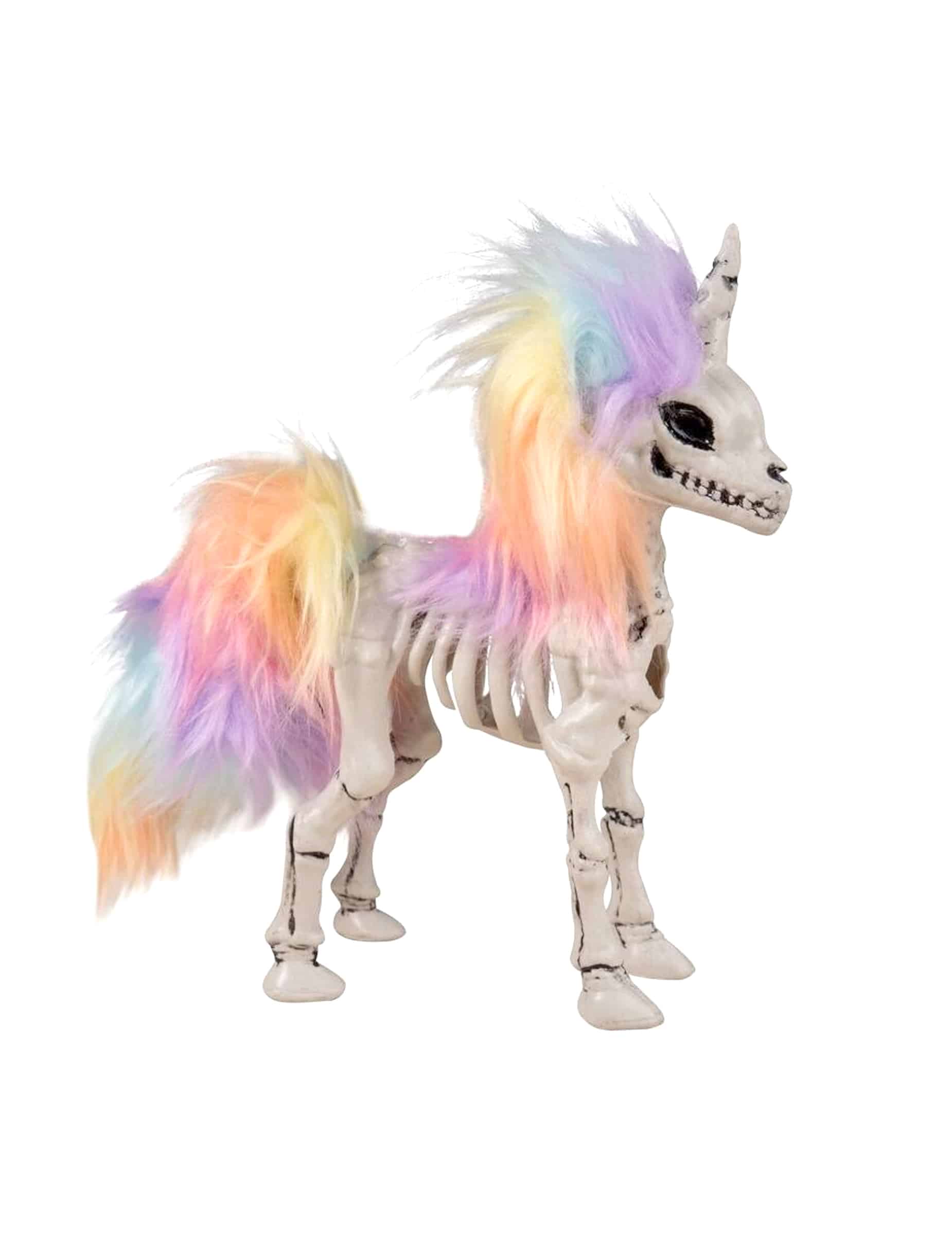Albtraum Einhorn Skelett mit Regenbogen Mähne