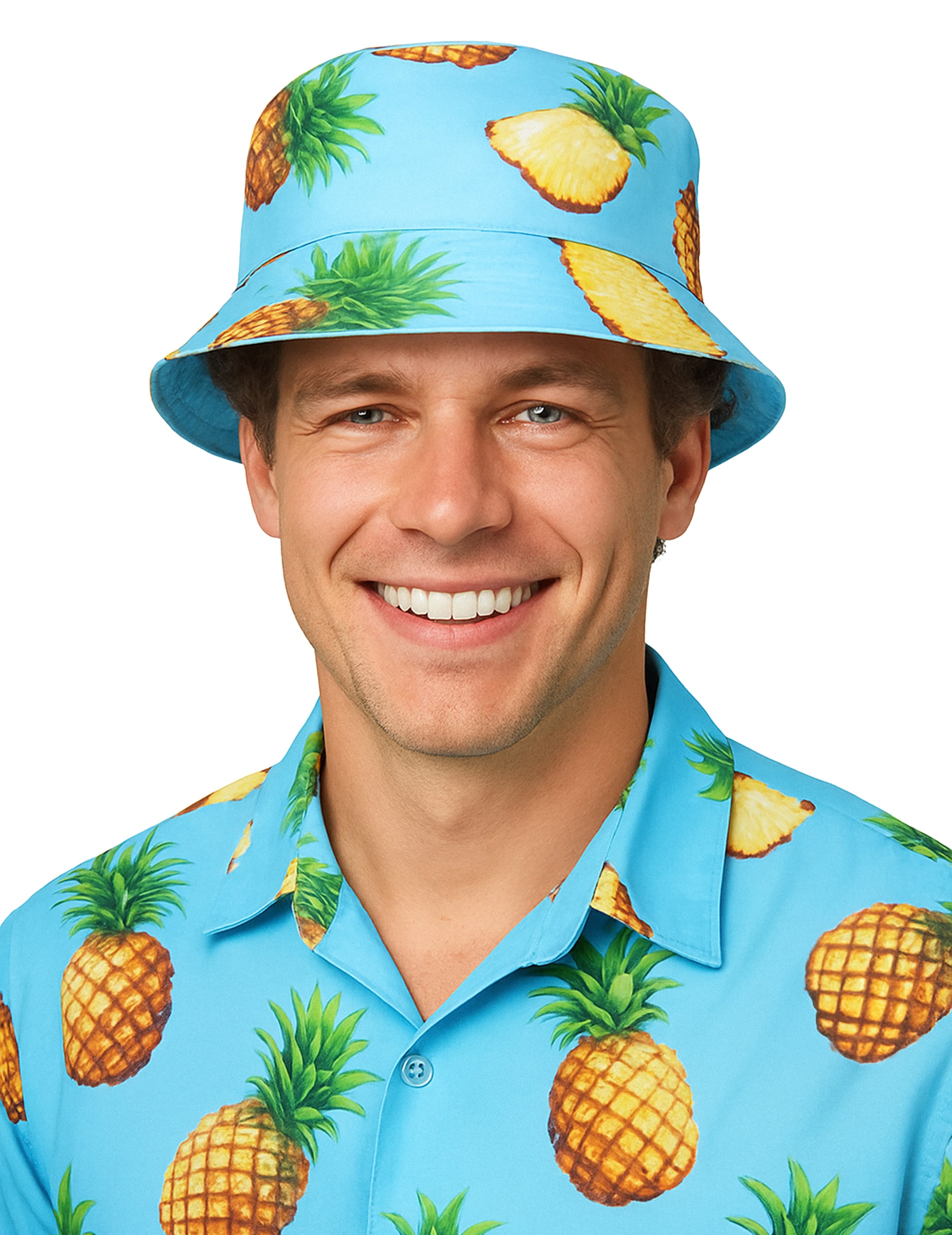 Anglerhut Hawaii Ananas für Erwachsene hellblau