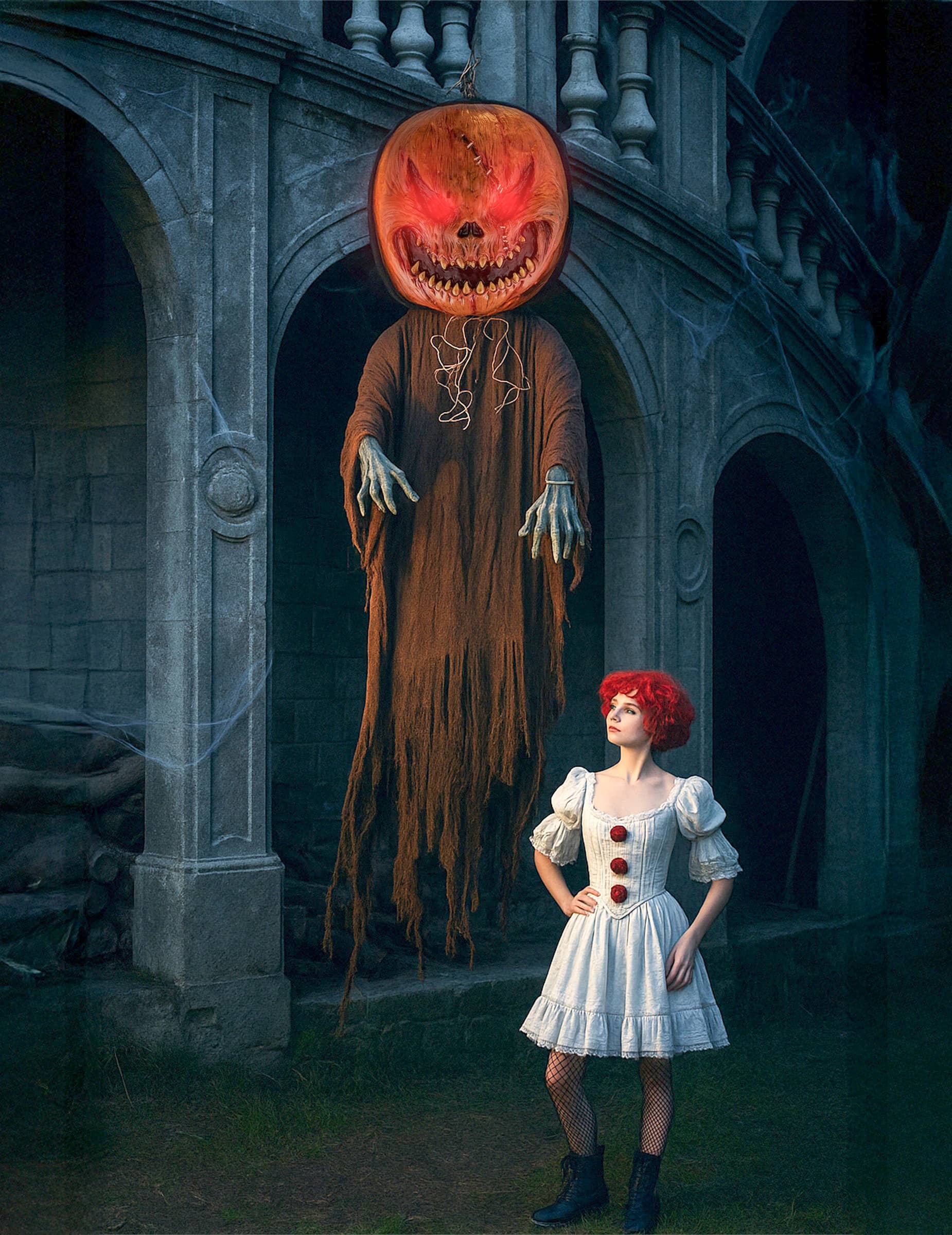 Animatronic Animierte Hängedeko Kürbis mit Sound und Licht 280cm