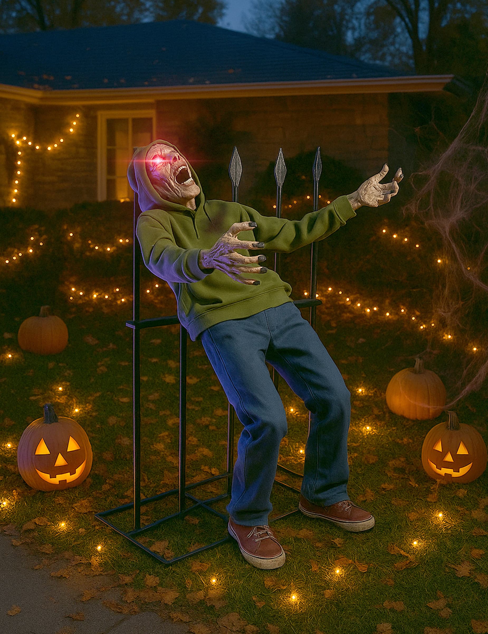 Animatronic Aufgespießter Zombie mit Sound und Licht für Halloween