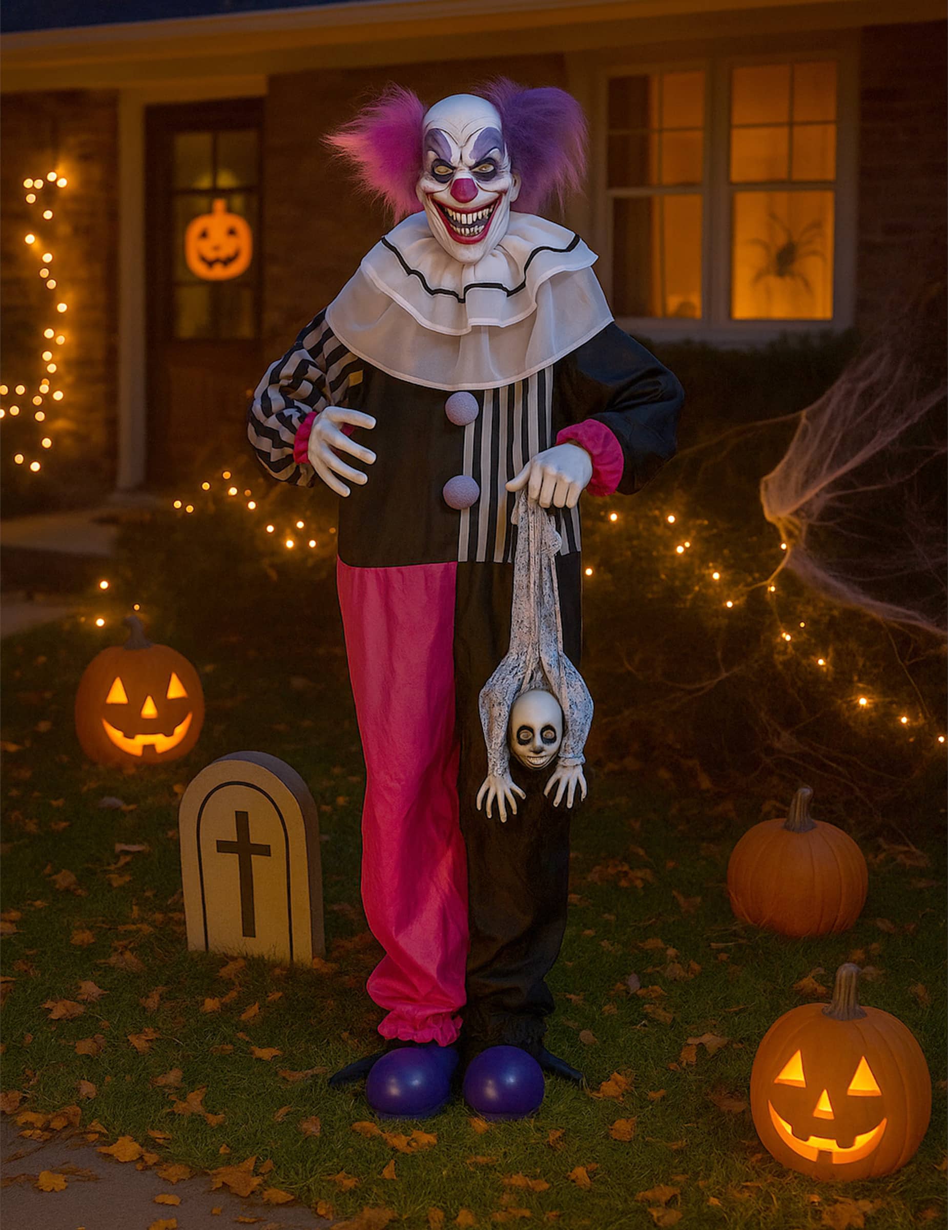Animatronic Clown mit Licht und Soundeffekt Pink Schwarz 170 cm