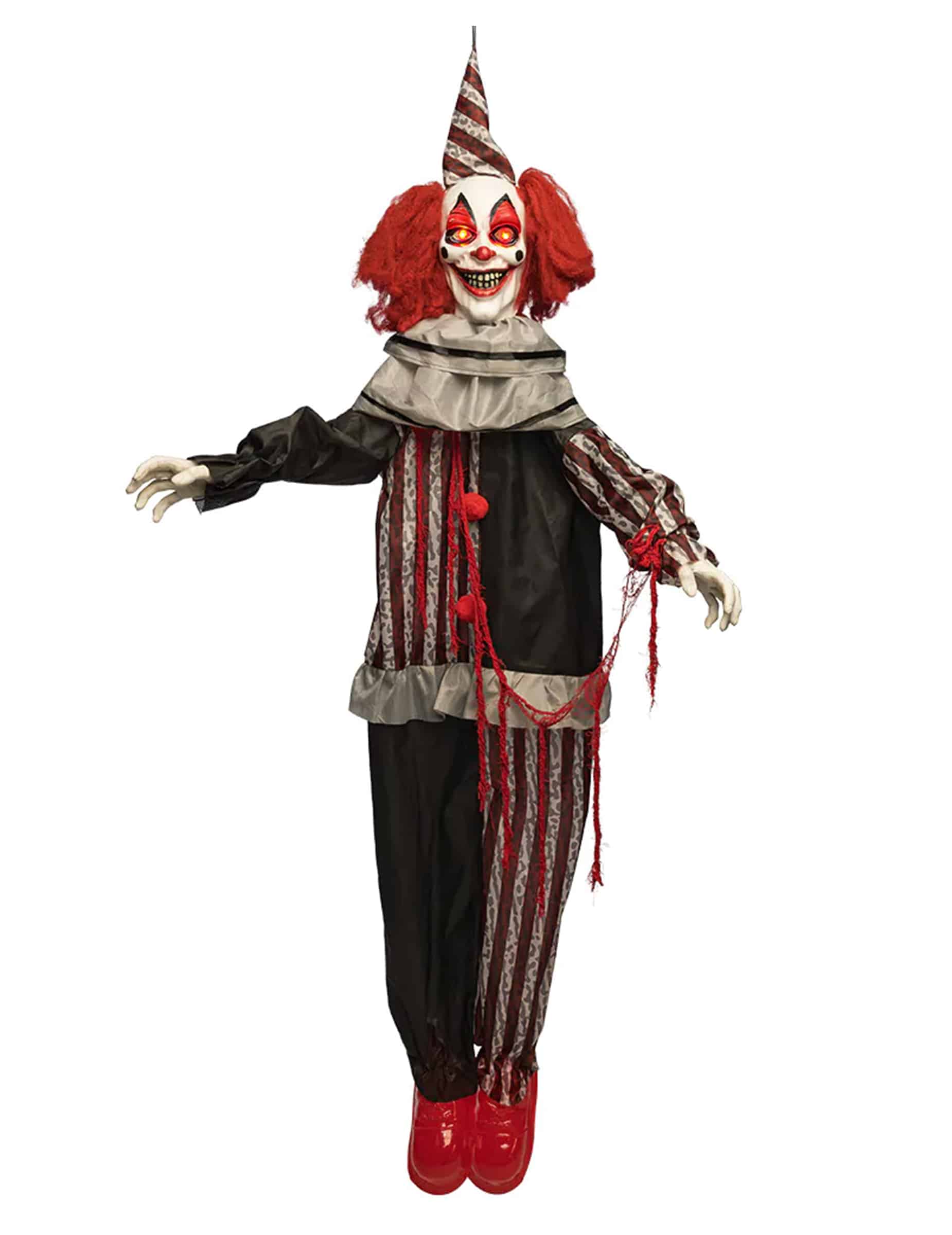 Animierte Hänge-Deko Böser Clown mit Lachen + Bewegung 175 cm
