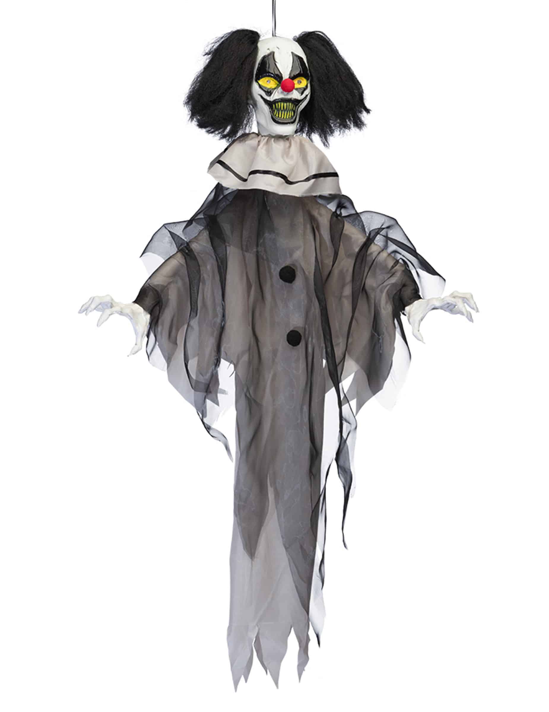 Animierte Hänge-Dekoration böser Clown mit Sound + Bewegung 90 cm