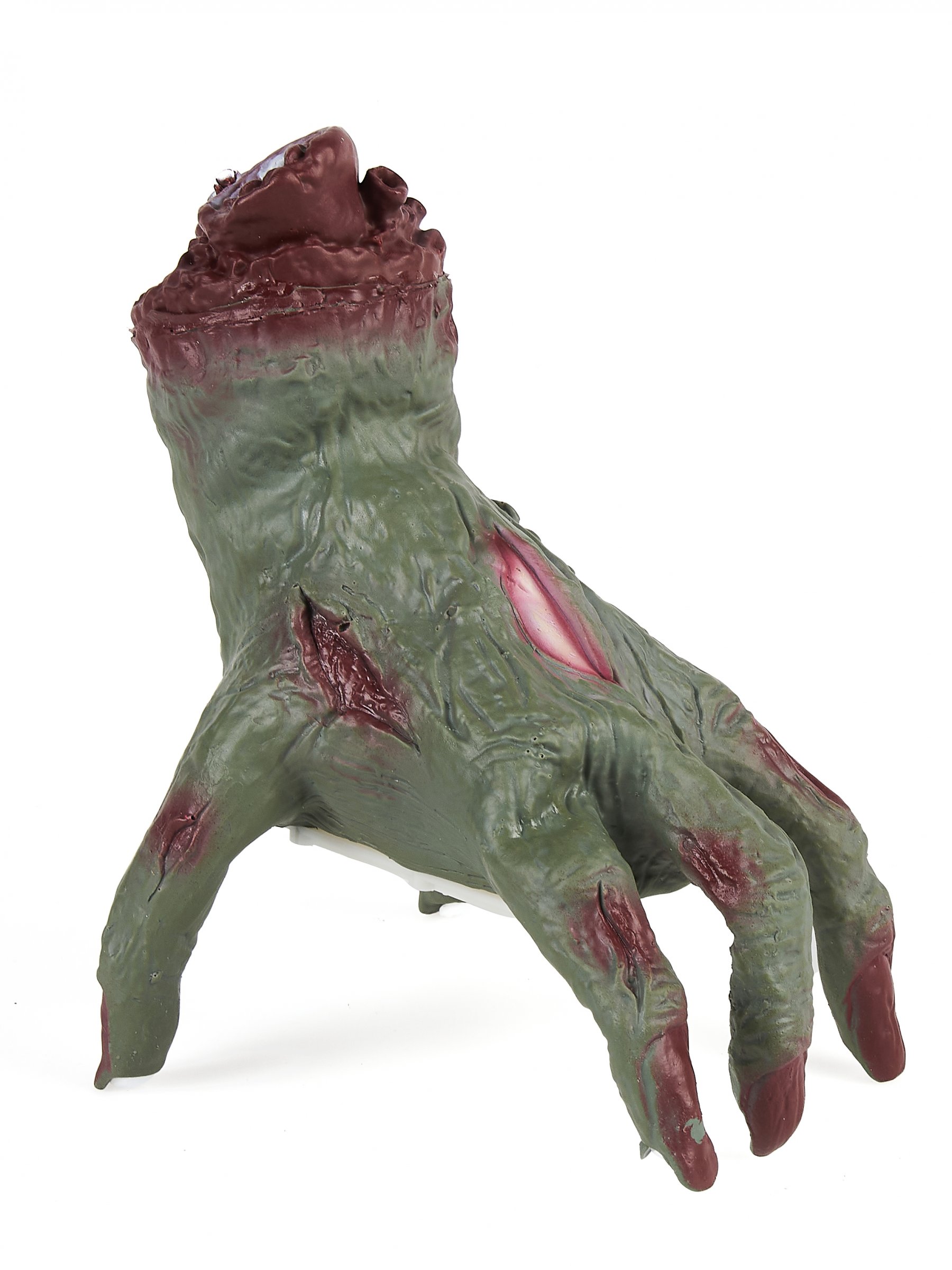 Animierte Zombiehand Halloween-Deko grün-rot 20 cm