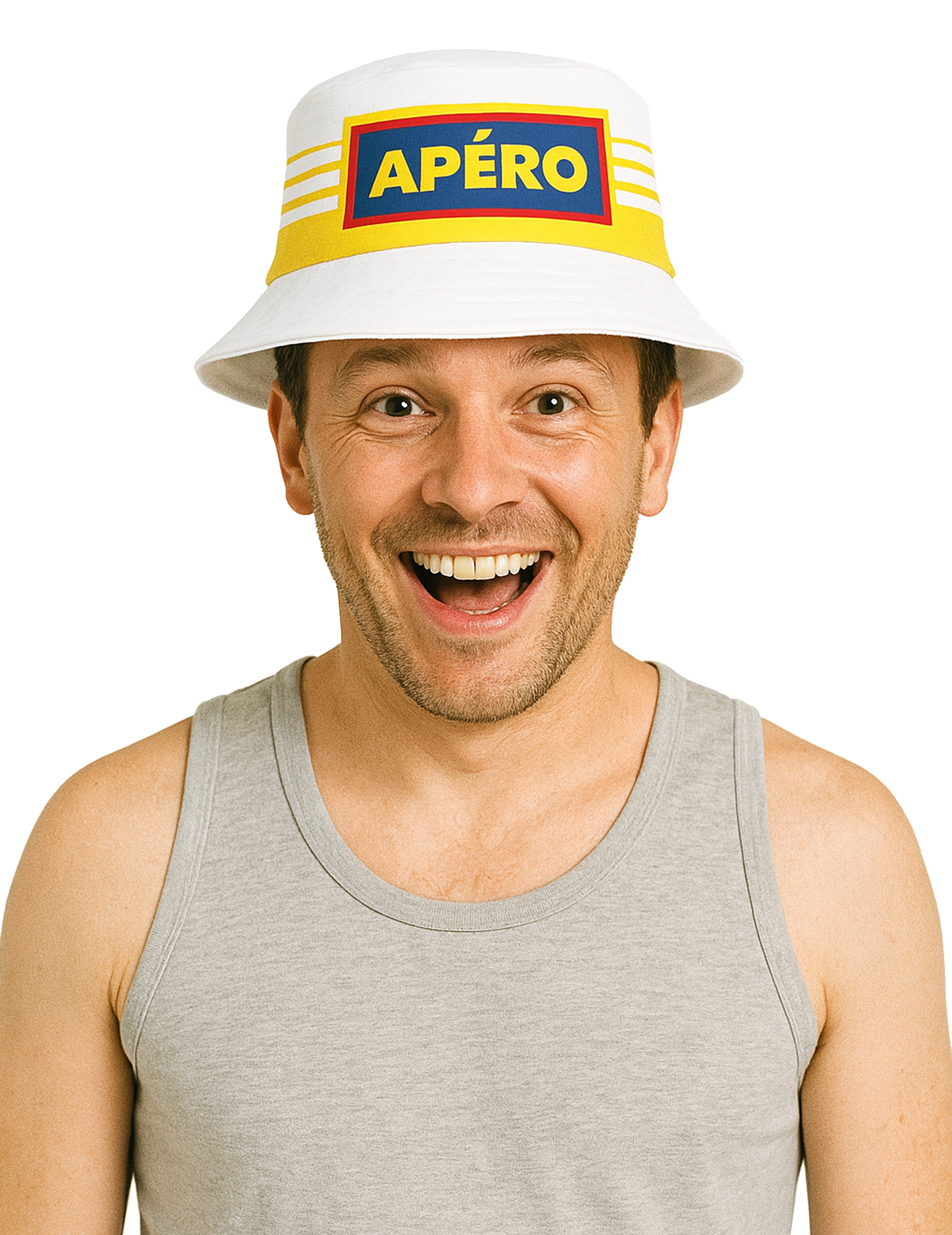 Apero Anglerhut Bucket Hats für Erwachsene gestreift Weiss Gelb