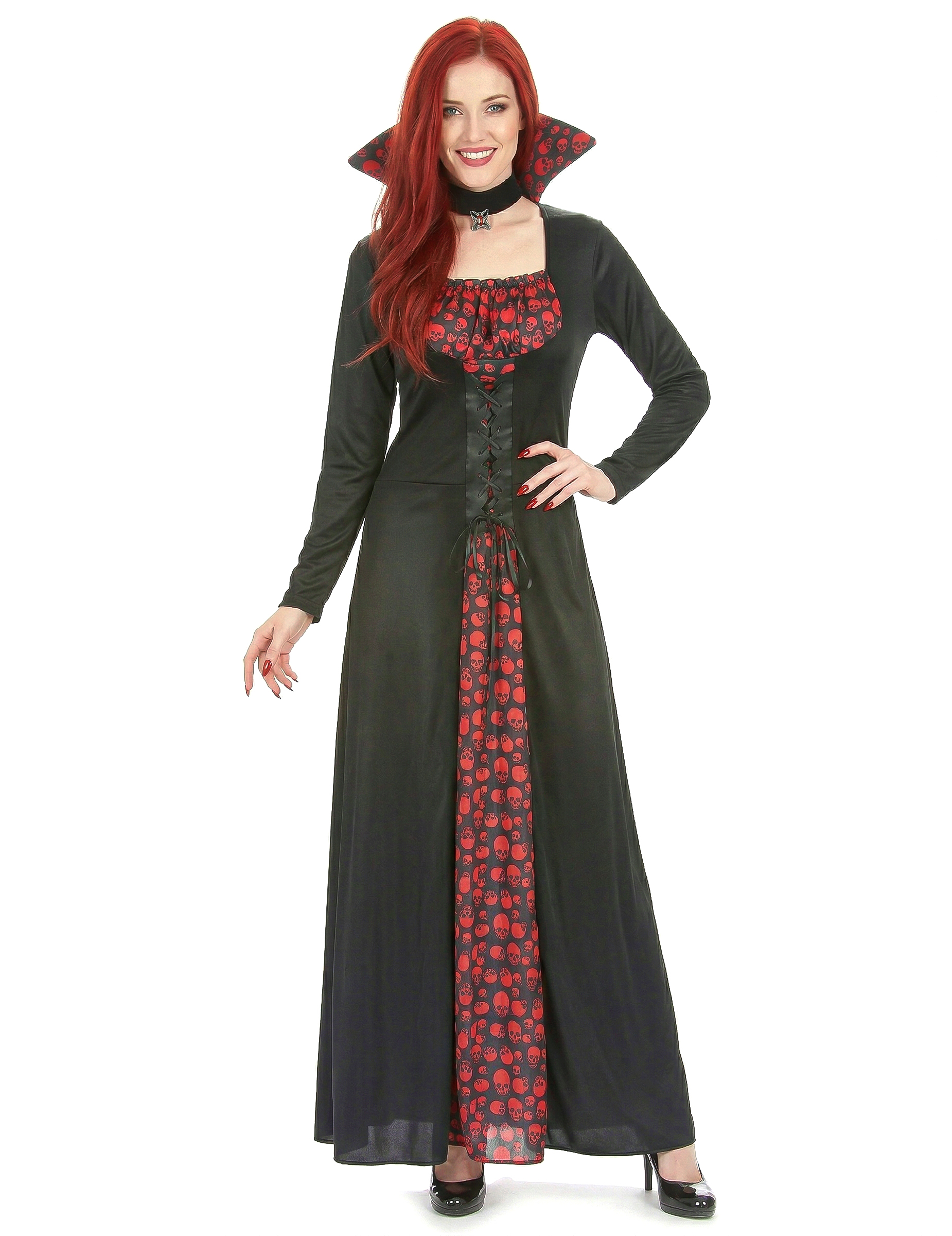 Aristokratische Vampirdame Halloweenkostüm schwarz-rot