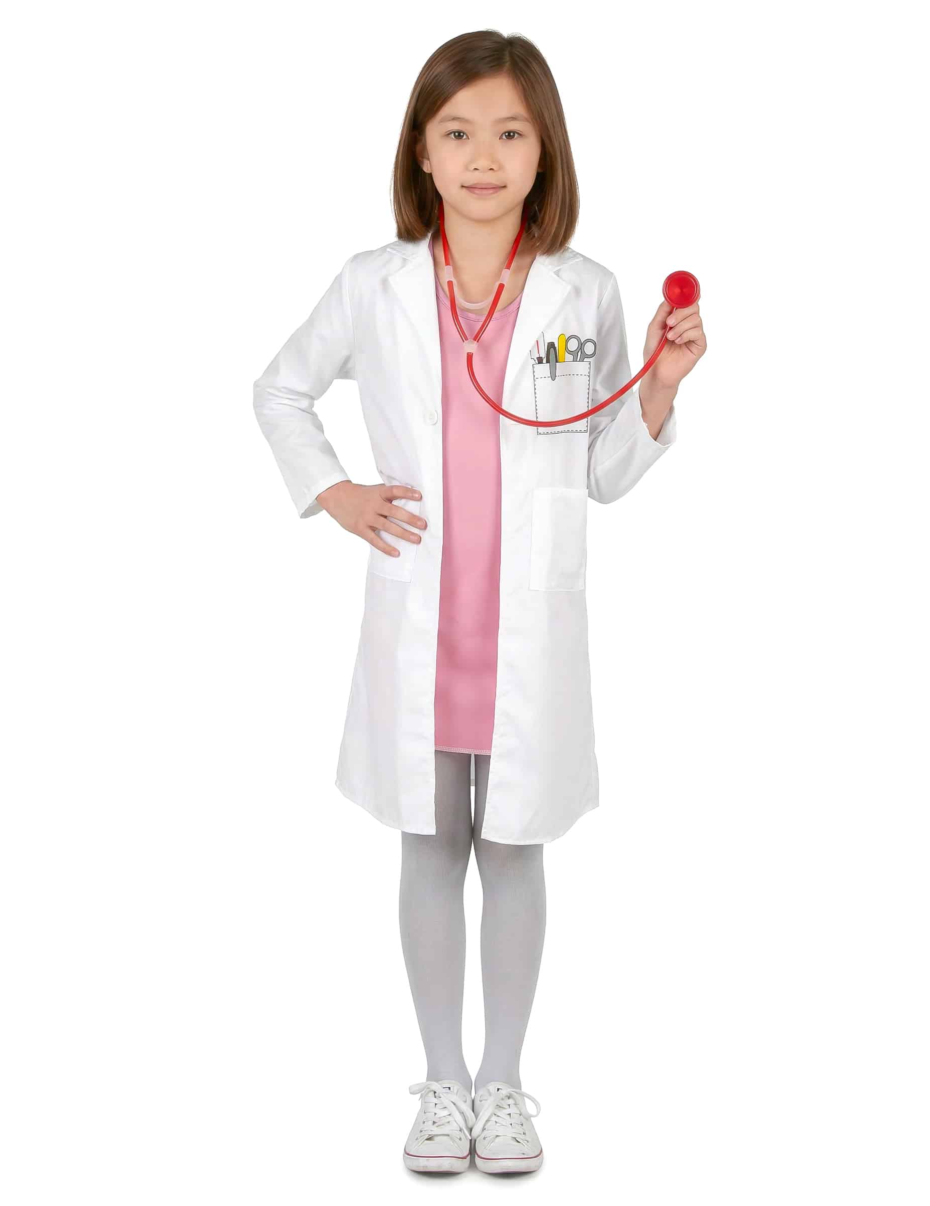 Arzt-Kinderkostüm Chefärztin weiss-rosa