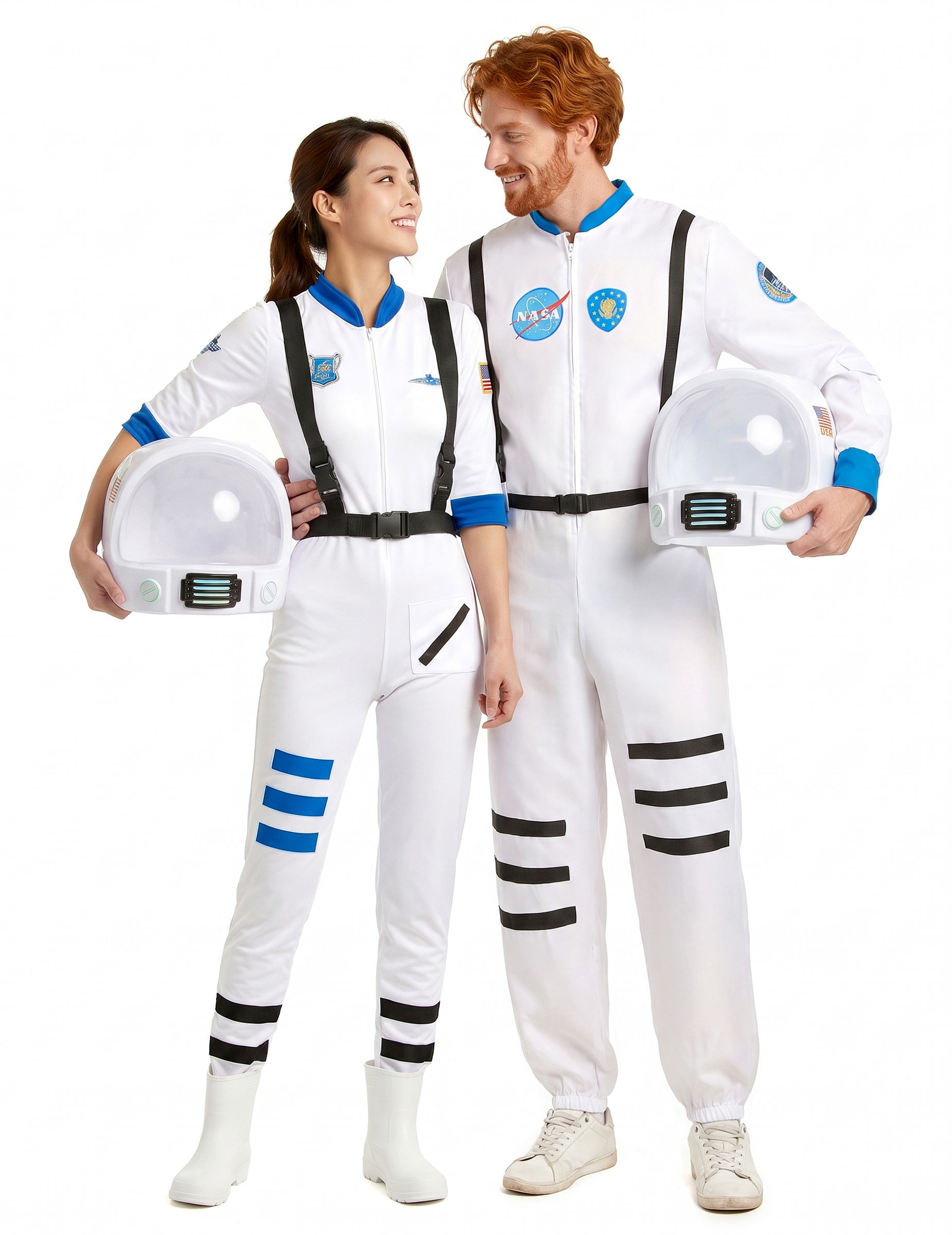 Astronaut-Paarkostüm Karneval weiss-blau
