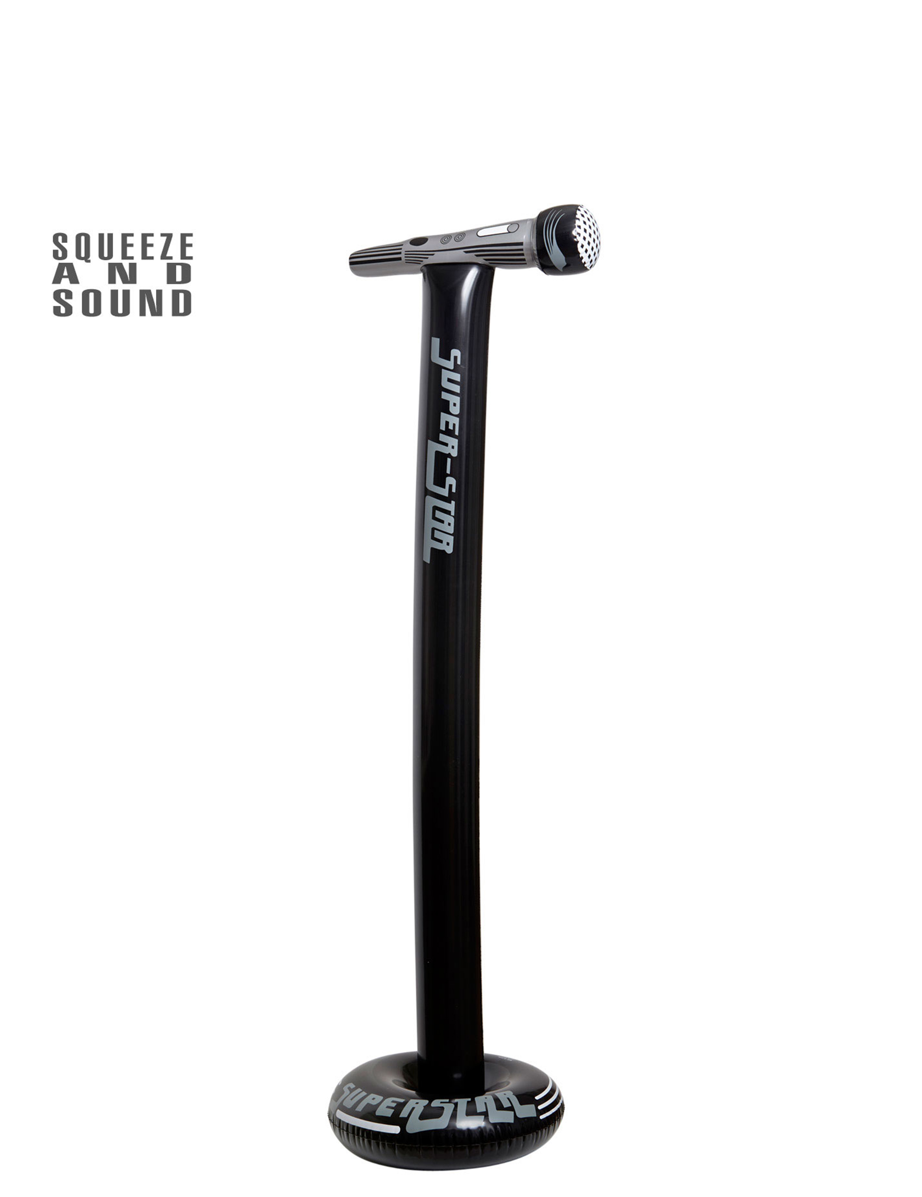 Aufblasbares Mikrofon mit Ständer schwarz-grau 116cm