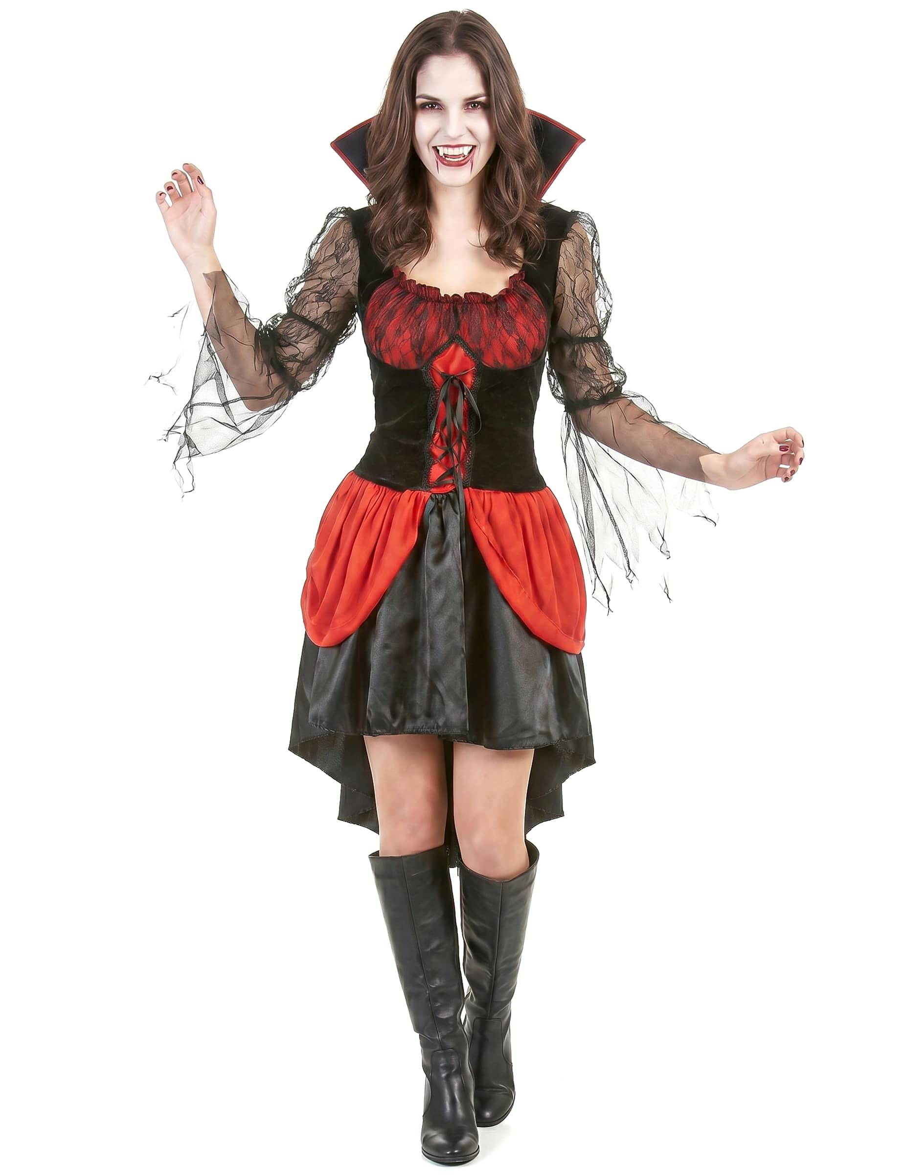 Aufreizende Vampirlady Halloween-Damenkostüm schwarz-rot