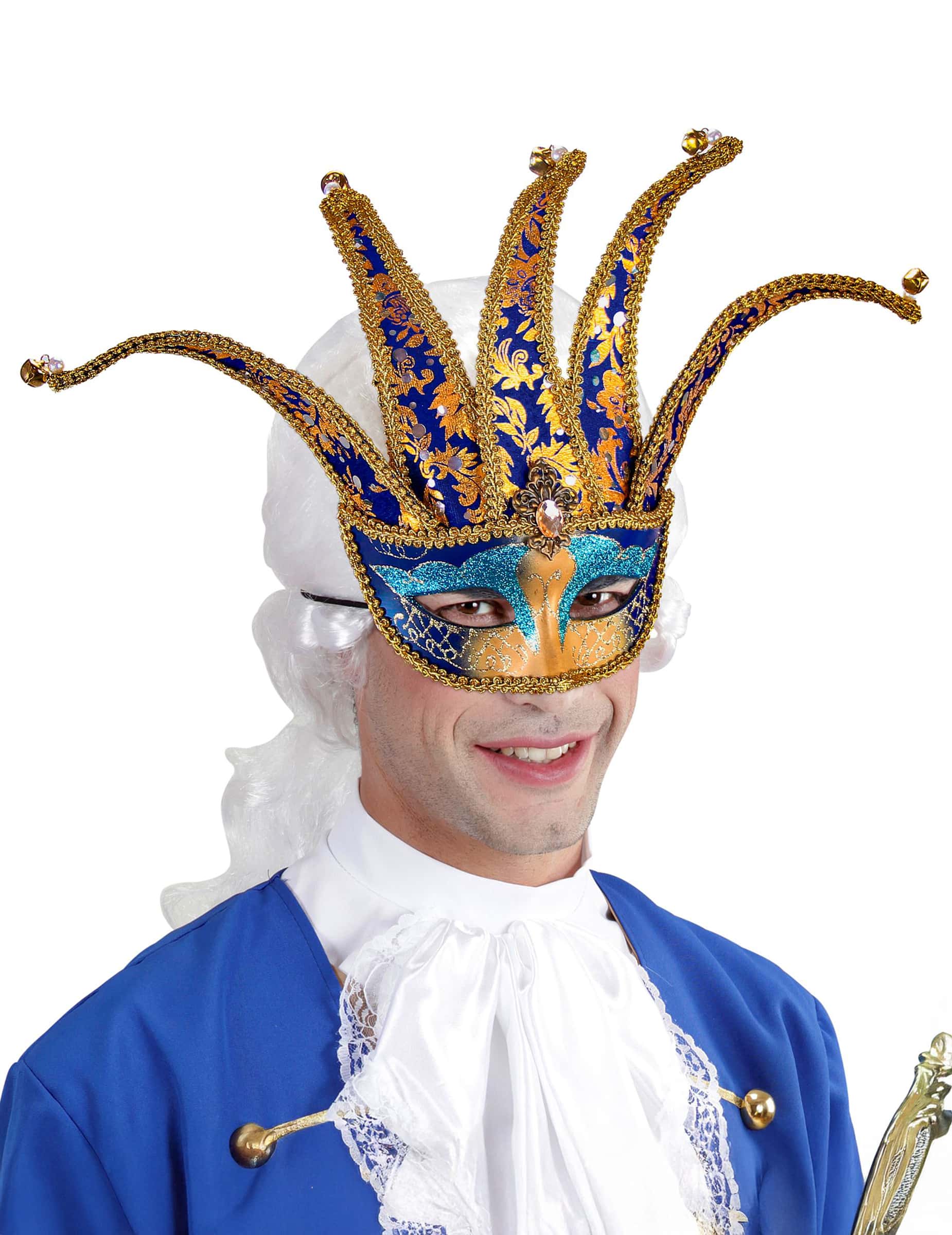 Augenmaske Venezianisch Blau Gold für Erwachsene mit Glöckchen