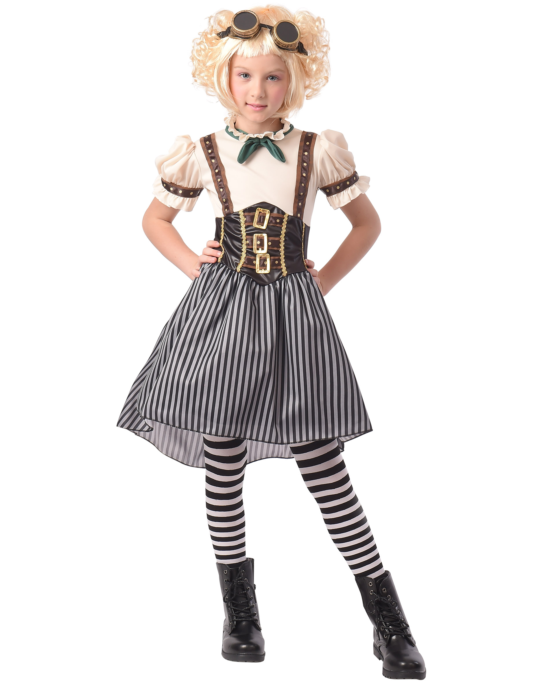 Ausgefallenes Steampunk-Kostüm für Mädchen Halloweenkostüm weiss-schwarz
