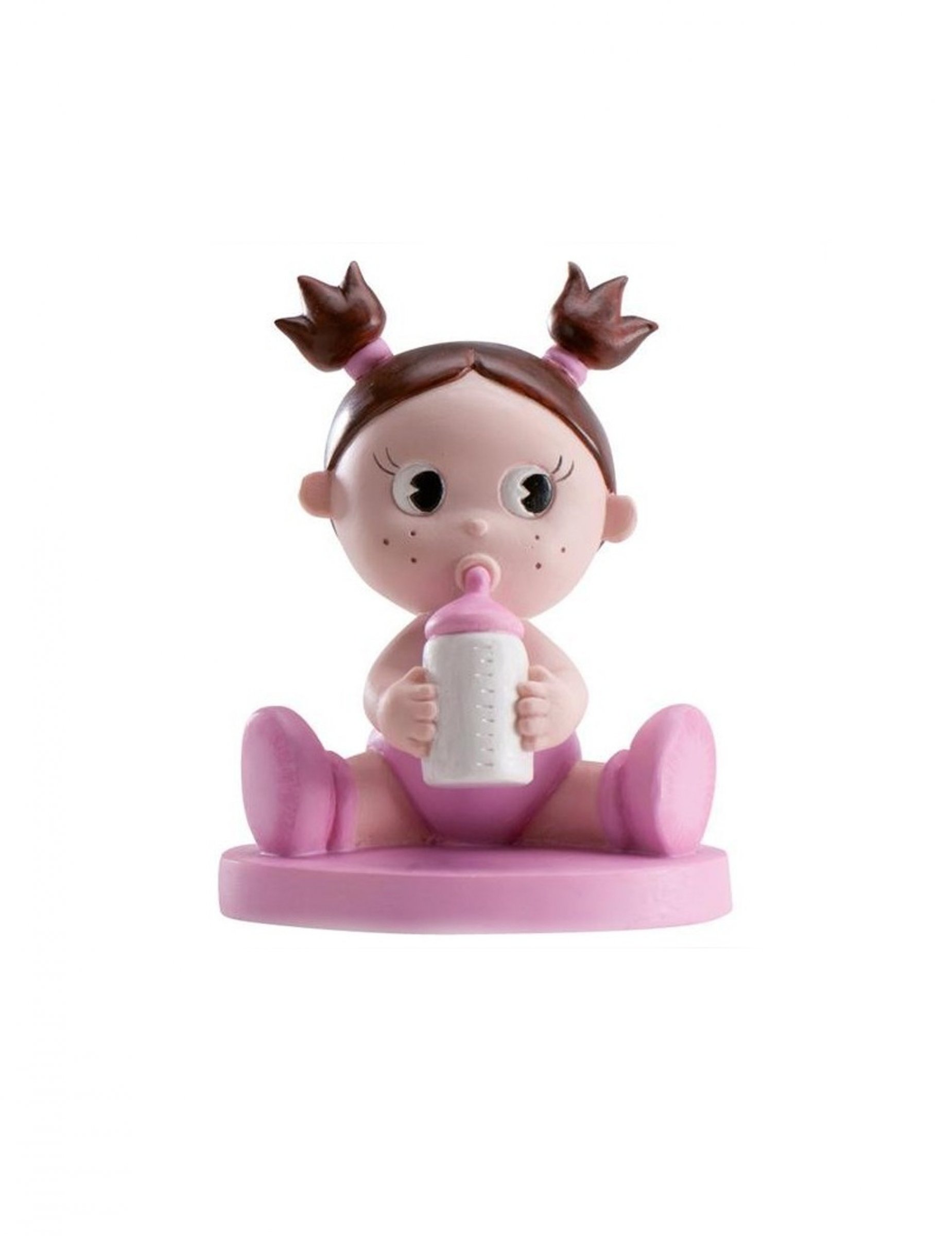 Baby-Mädchen Figur mit Fläschchen 10 cm Baby Shower Deko
