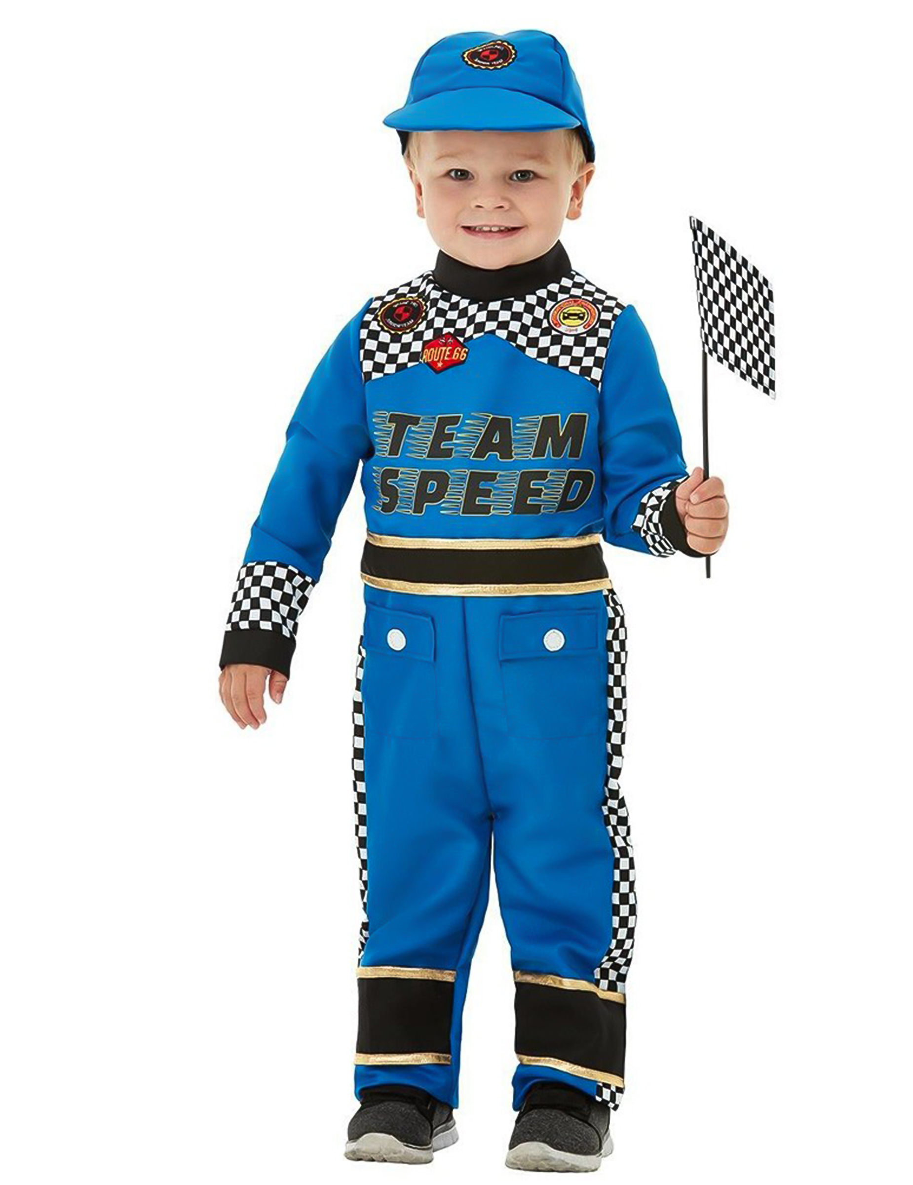 Baby-Rennfahrer Karneval-Kostüm blau-schwarz-weiss