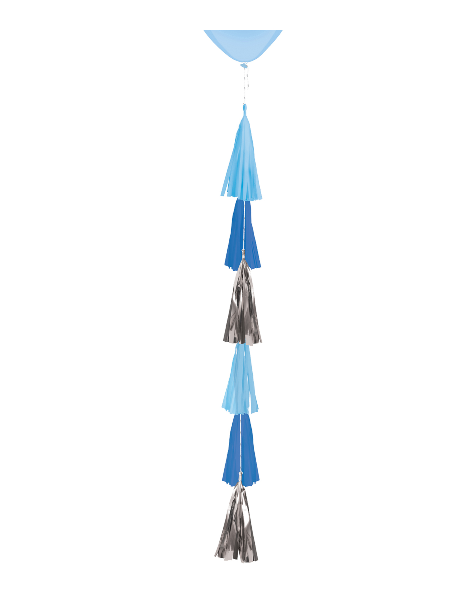 Ballon-Schweif mit Tassels aus Papier Blau und Silber 70 cm