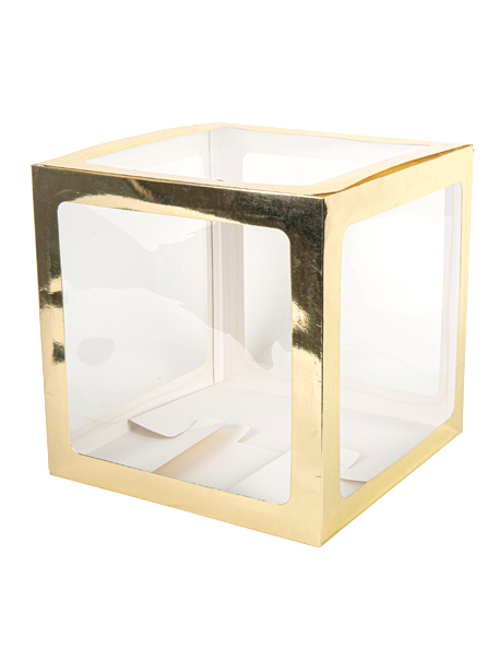 Ballonbox Gold Transparent Würfel 30 x 30 cm