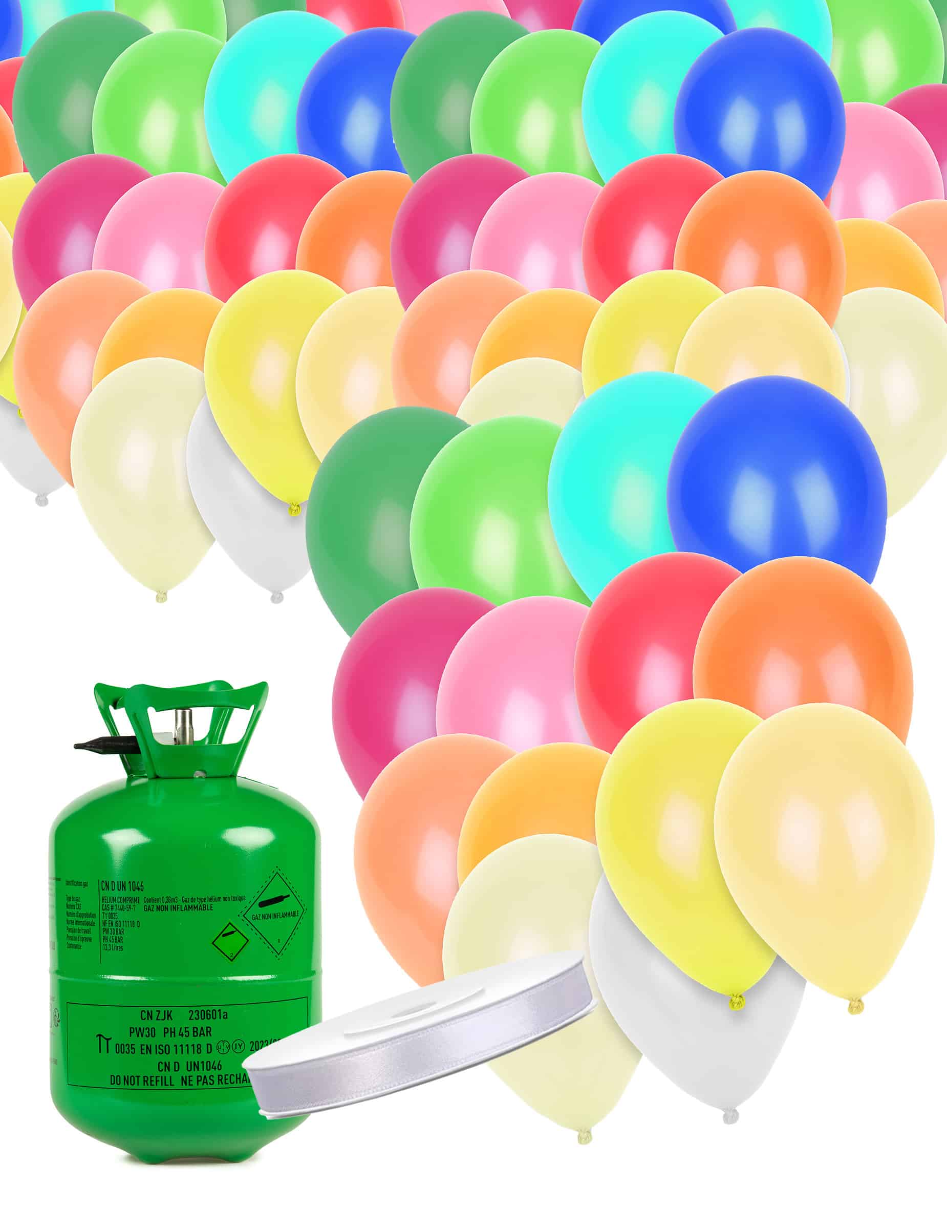 Ballonset Helium und 50 bunte Luftballons und Band