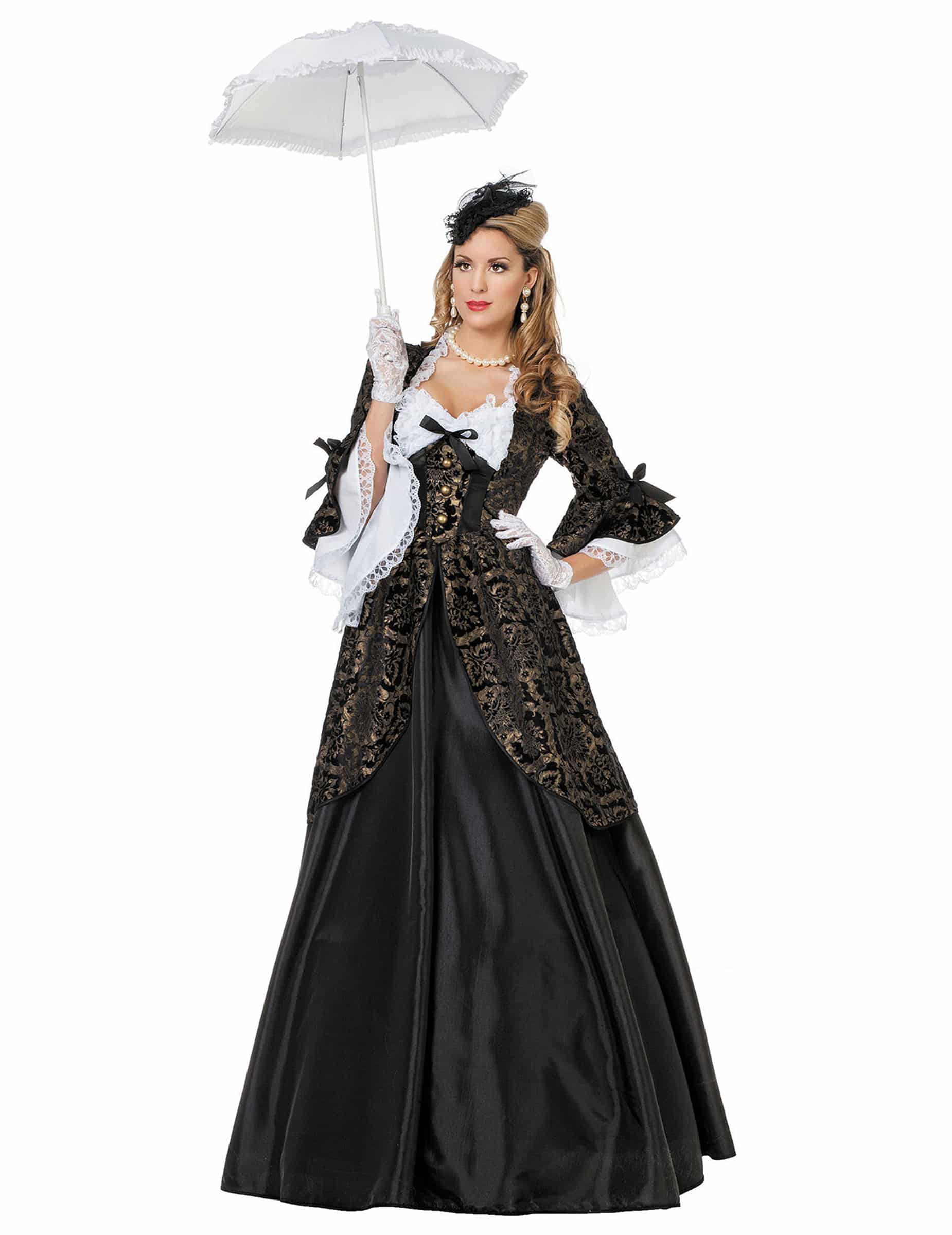 Barock Kostüm Damen Schwarz Gold