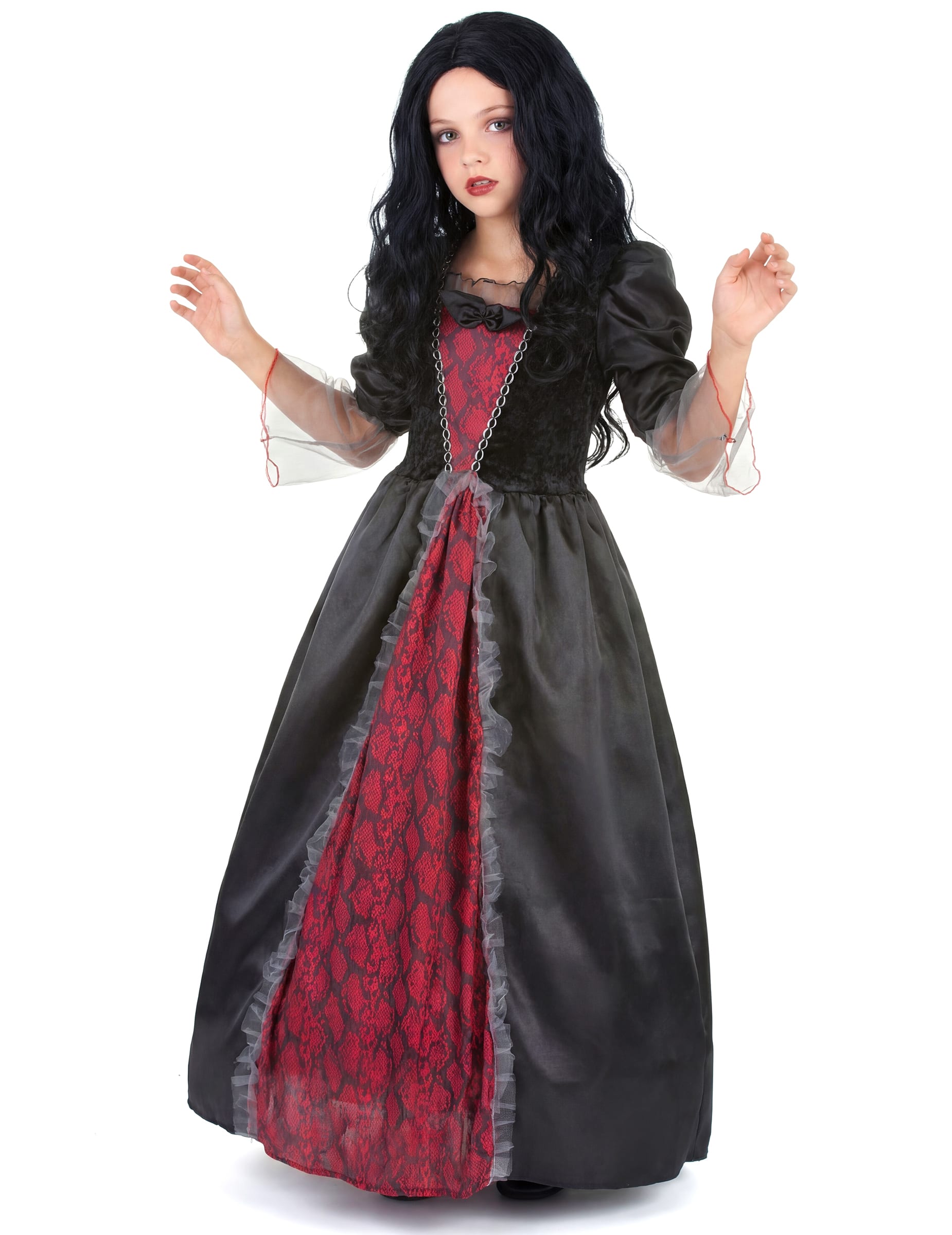 Barock-Vampirin Halloween-Kinderkostüm rot-schwarz