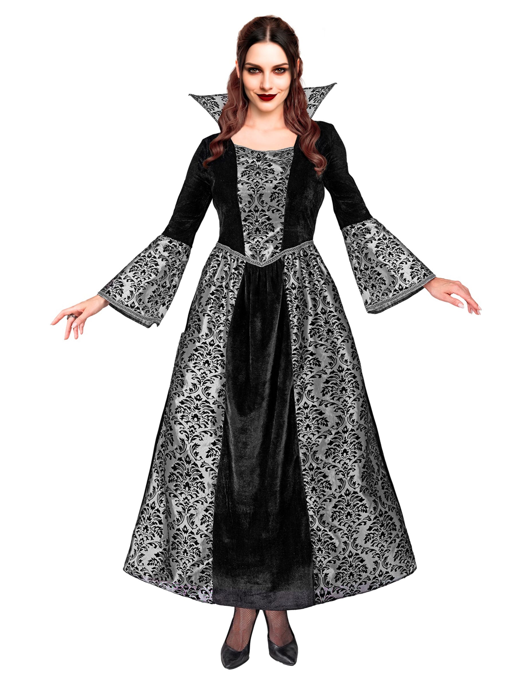 Barock Vampirkostüm schwarz und silber für Frauen