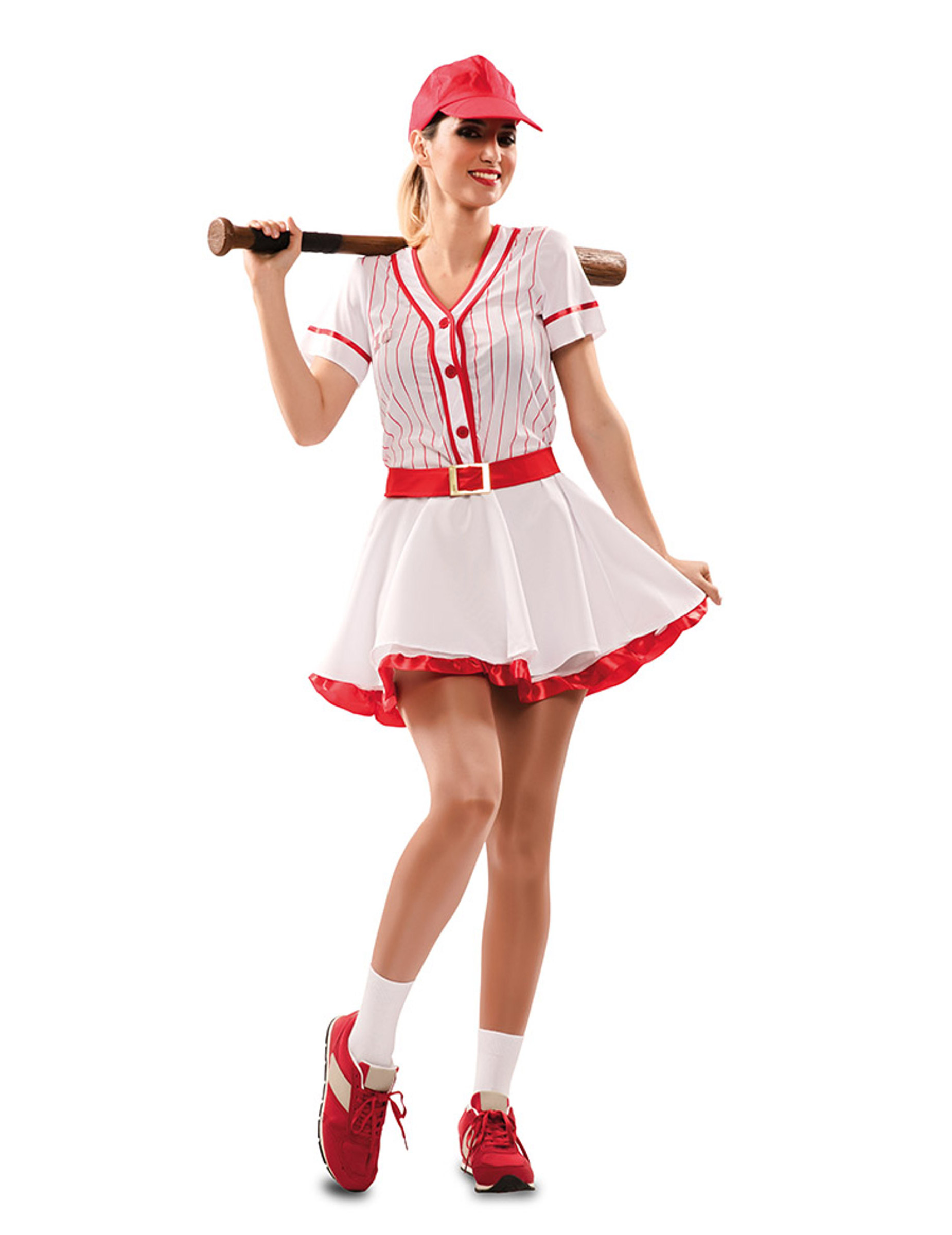 Baseballspielerin-Kostüm Sportliches Karneval-Kostüm für Damen weiss-rot