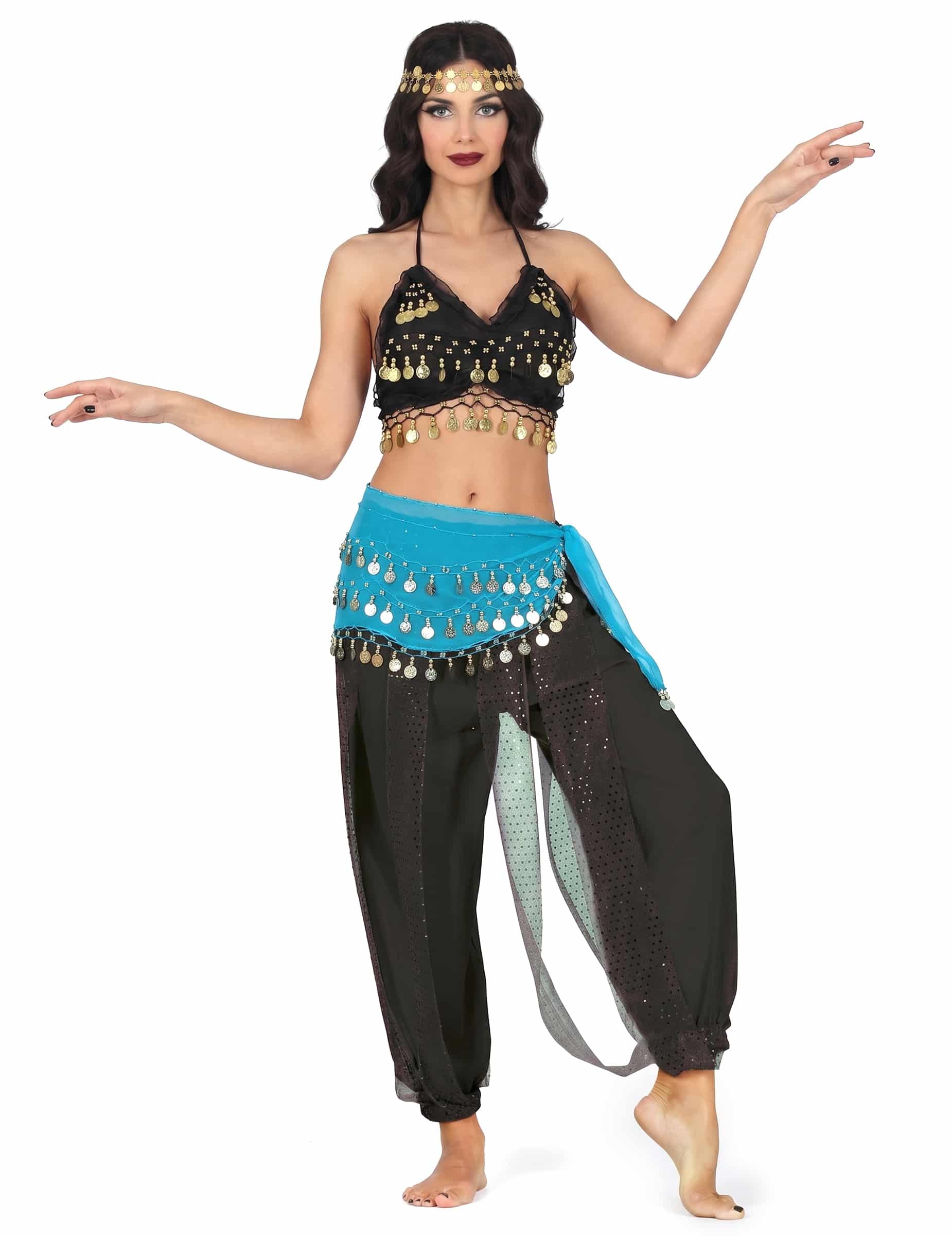 Bauchtänzerin Kostüm schwarz und blau für Damen - komplettes orientalische Kostüm Frau