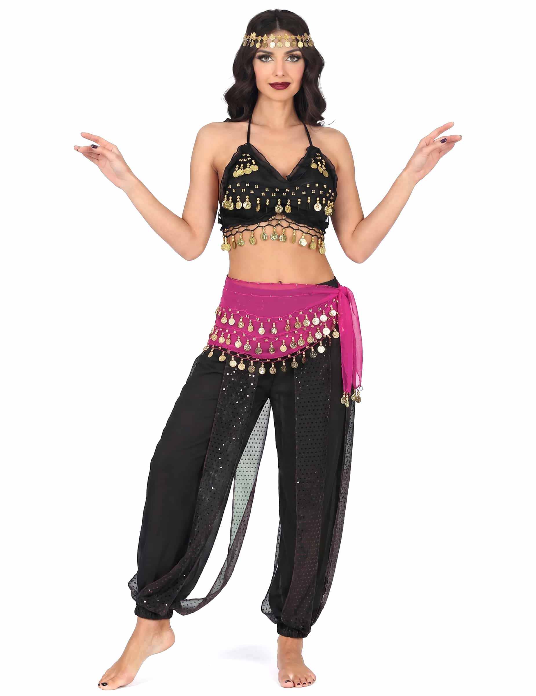 Bauchtänzerin Kostüm schwarz und rosa für Damen - komplettes orientalische Kostüm Frau