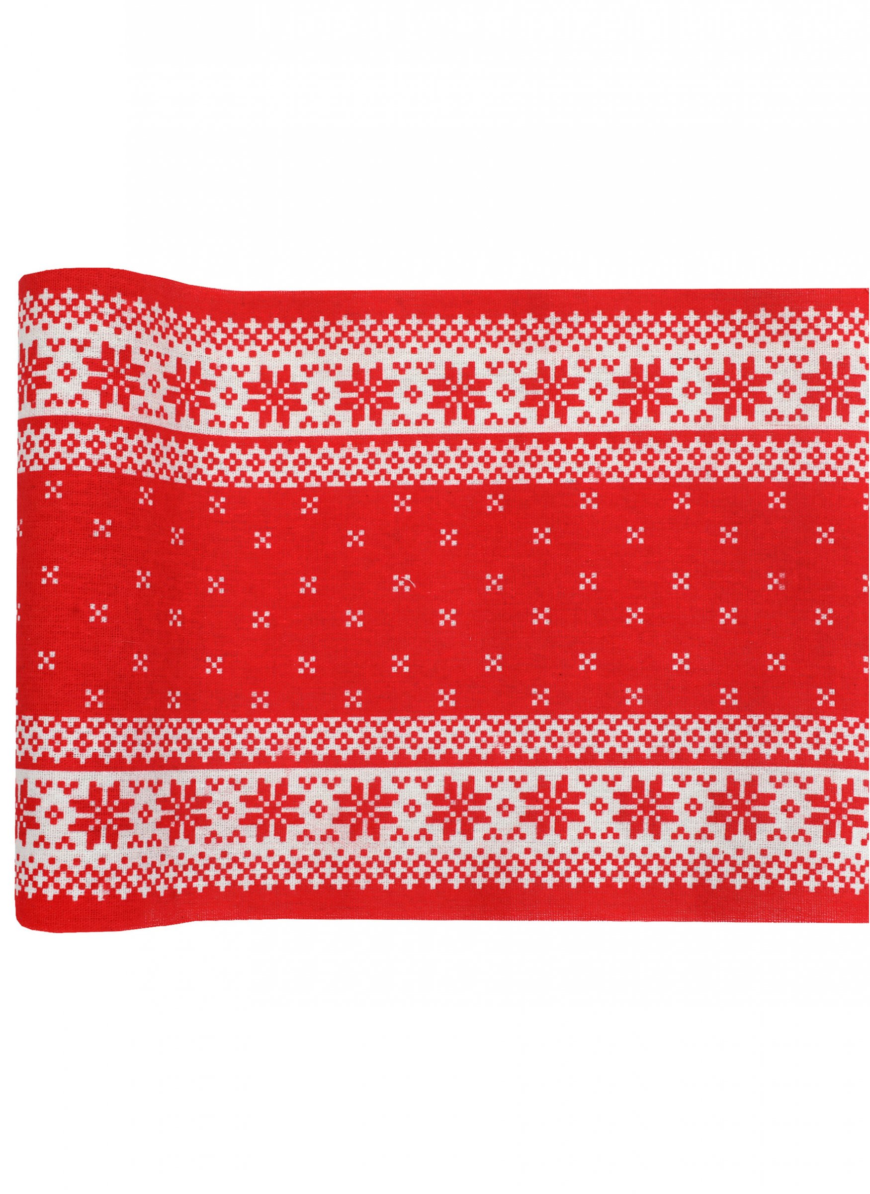 Baumwoll-Tischläufer Kaminabend 3 m x 28 cm Rot und Weiß
