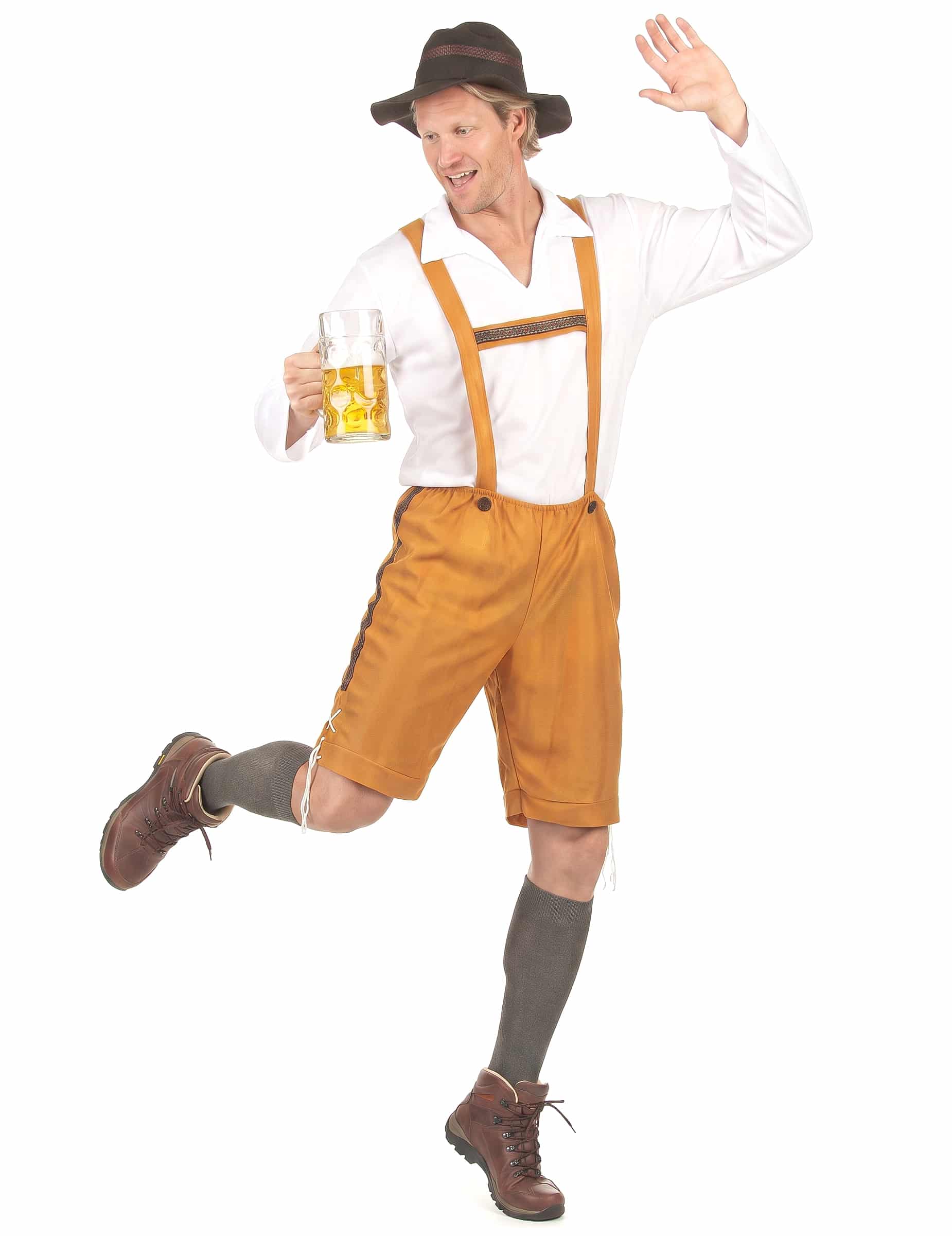 Bayer Herren-Kostüm Lederhose orange-weiss