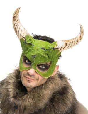 Bestien Halbmaske mit Hörnern 3D Schaum Effekt 34cm