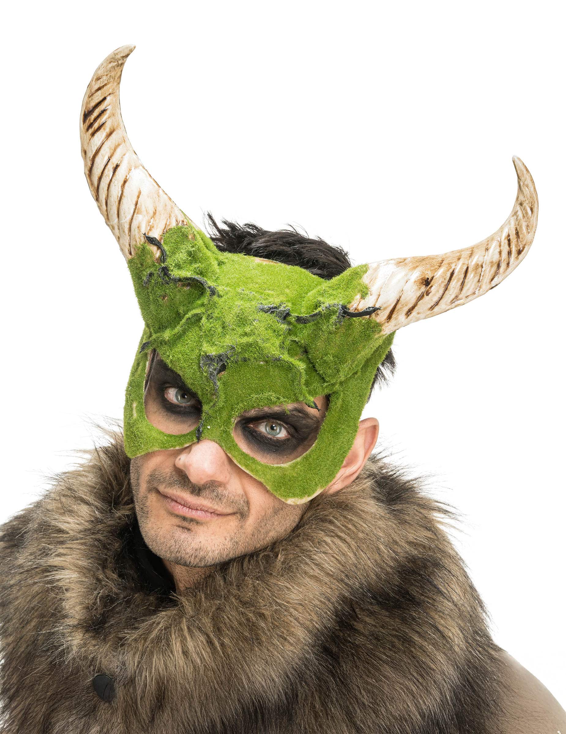 Bestien Halbmaske mit Hörnern 3D Schaum Effekt 34cm
