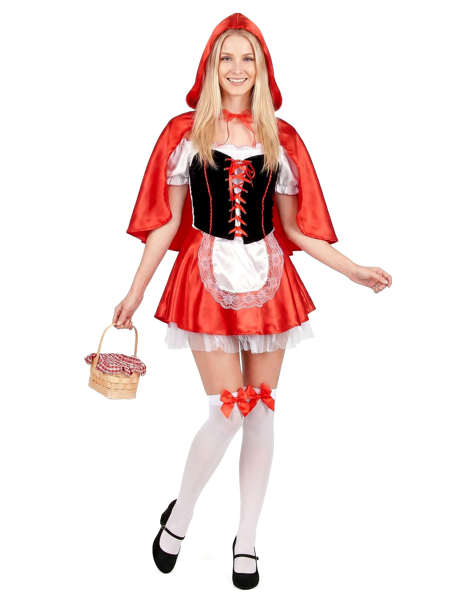 Bezauberndes Rotkäppchen Damenkostüm Märchen rot-weiss-schwarz