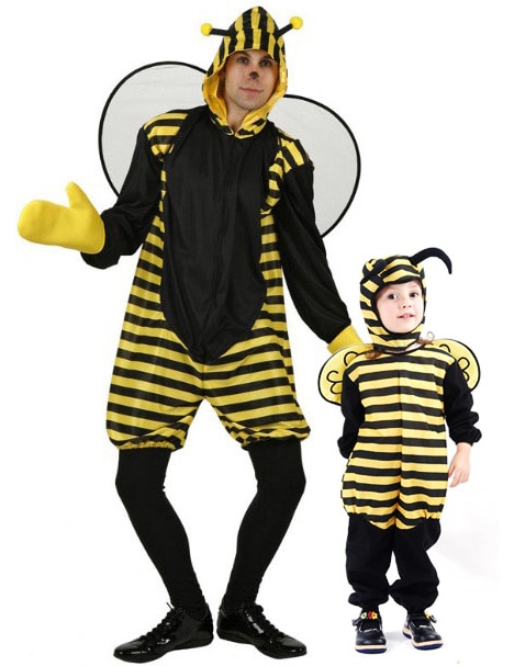 Bienen-Paarkostüm Vater und Kind Karneval schwarz-gelb