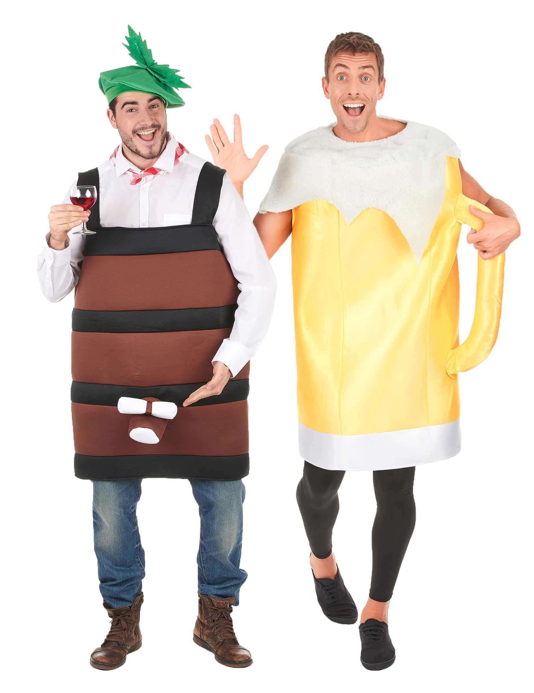 Bierkrug- und Weinfass Paarkostüm braun-schwarz und weiß-gelb