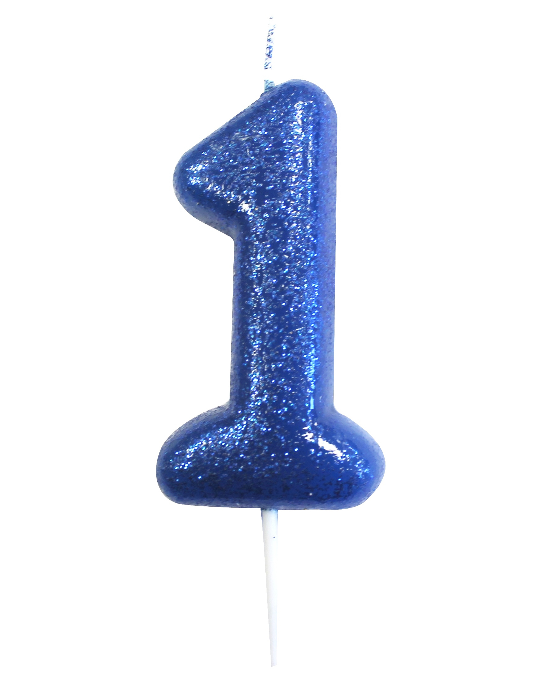 Blaue Glitzerkerze Zahl 1 für Geburtstagskuchen 7 cm