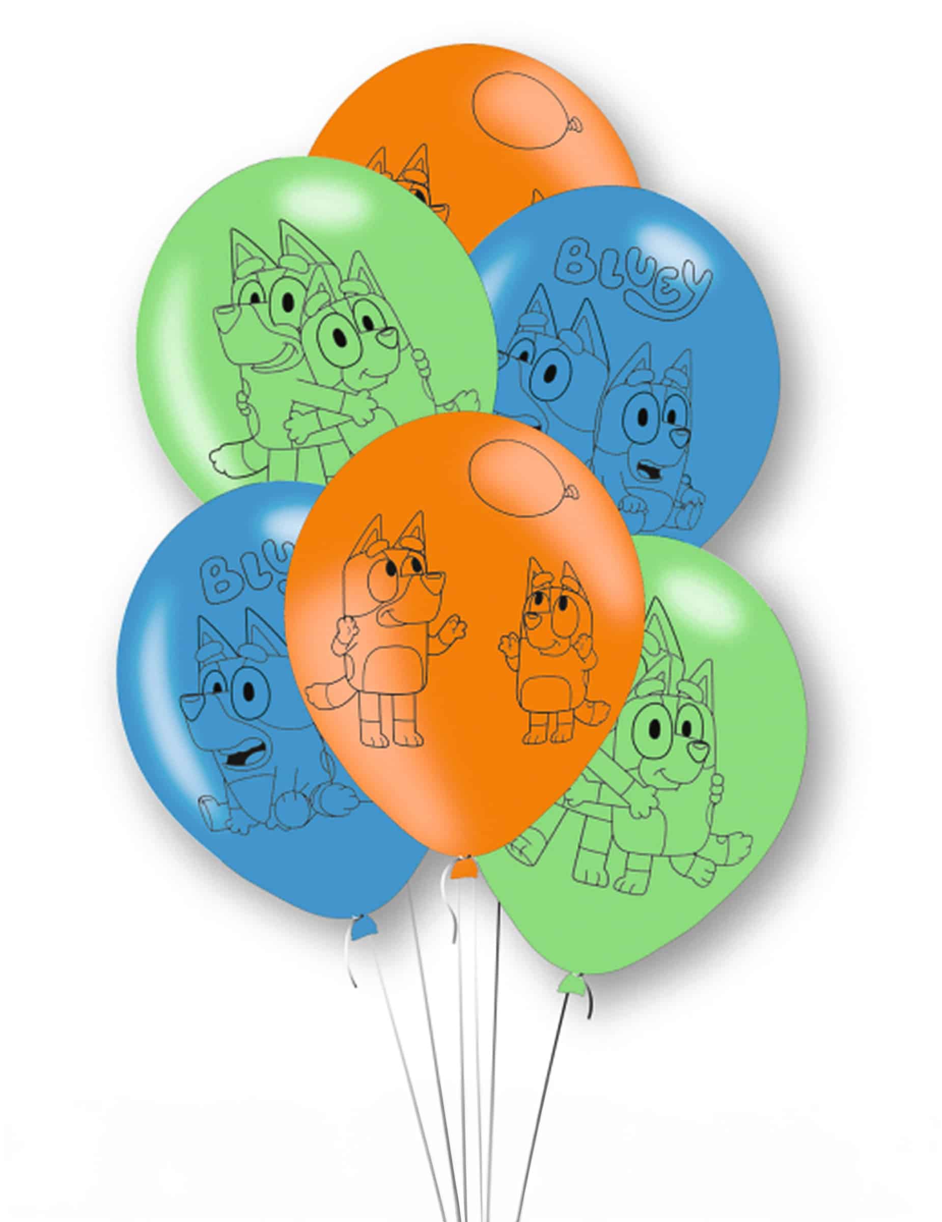 Bluey-Ballons Lizenzartikel 6 Stück blau-grün-orange 27