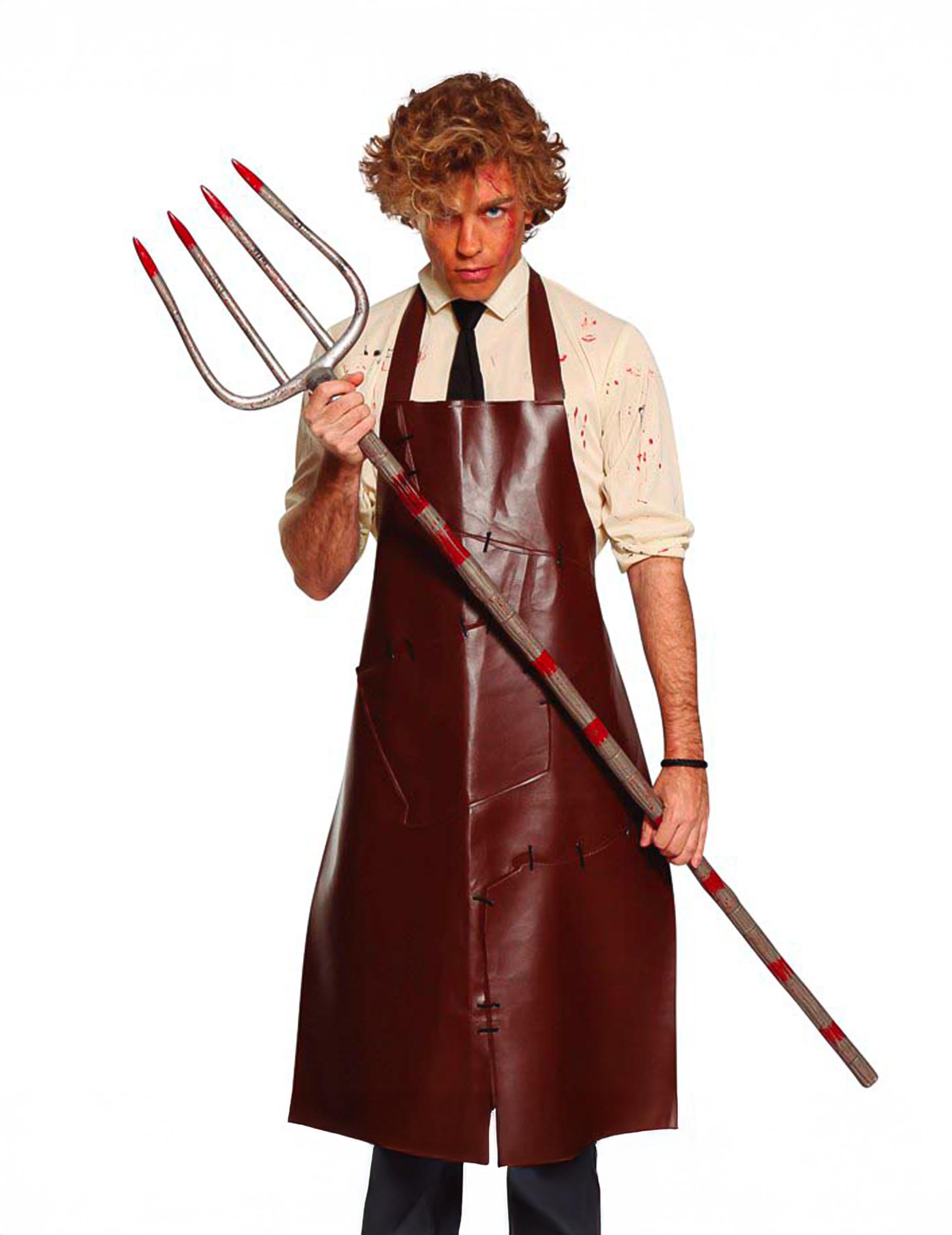 Blutige Heugabel Halloween-Accessoire silberfarben-rot 155 cm