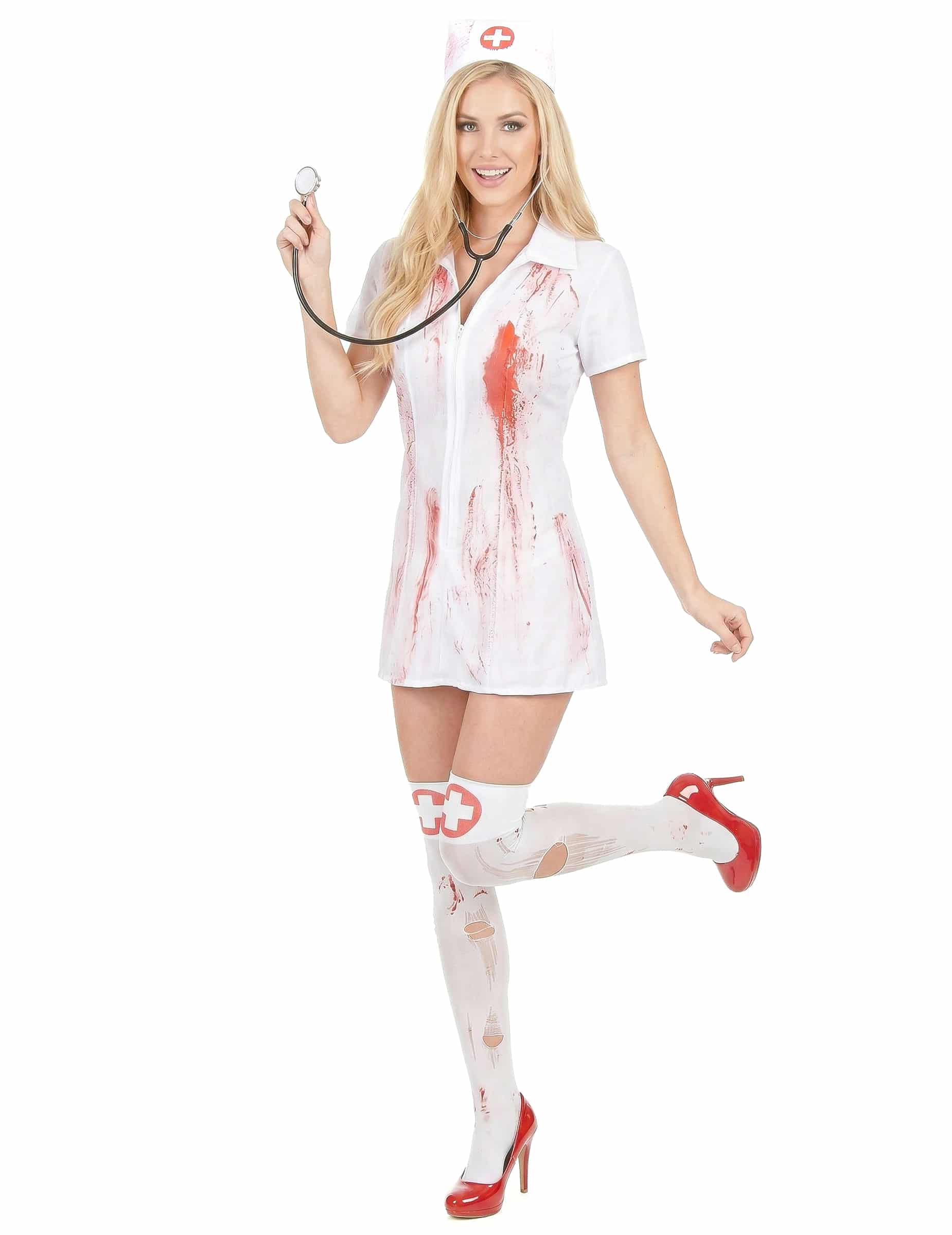 Blutige Krankenschwester Halloween-Damenkostüm weiss-rot