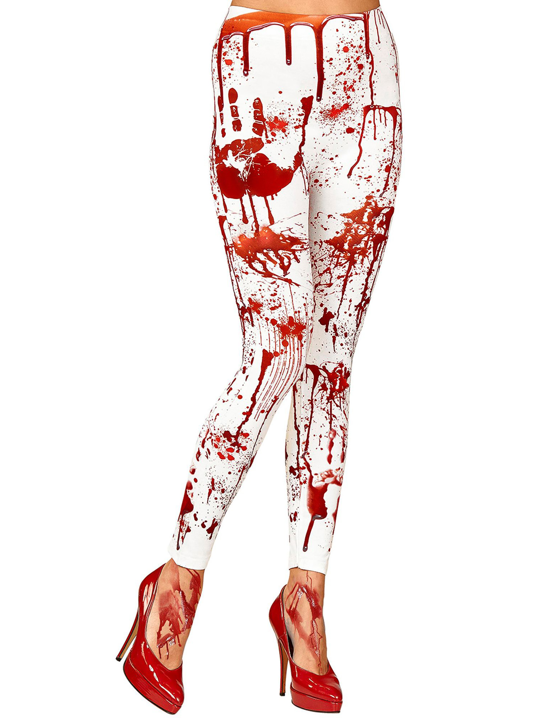Blutige Leggings für Damen Halloween-Accessoire weiss-rot