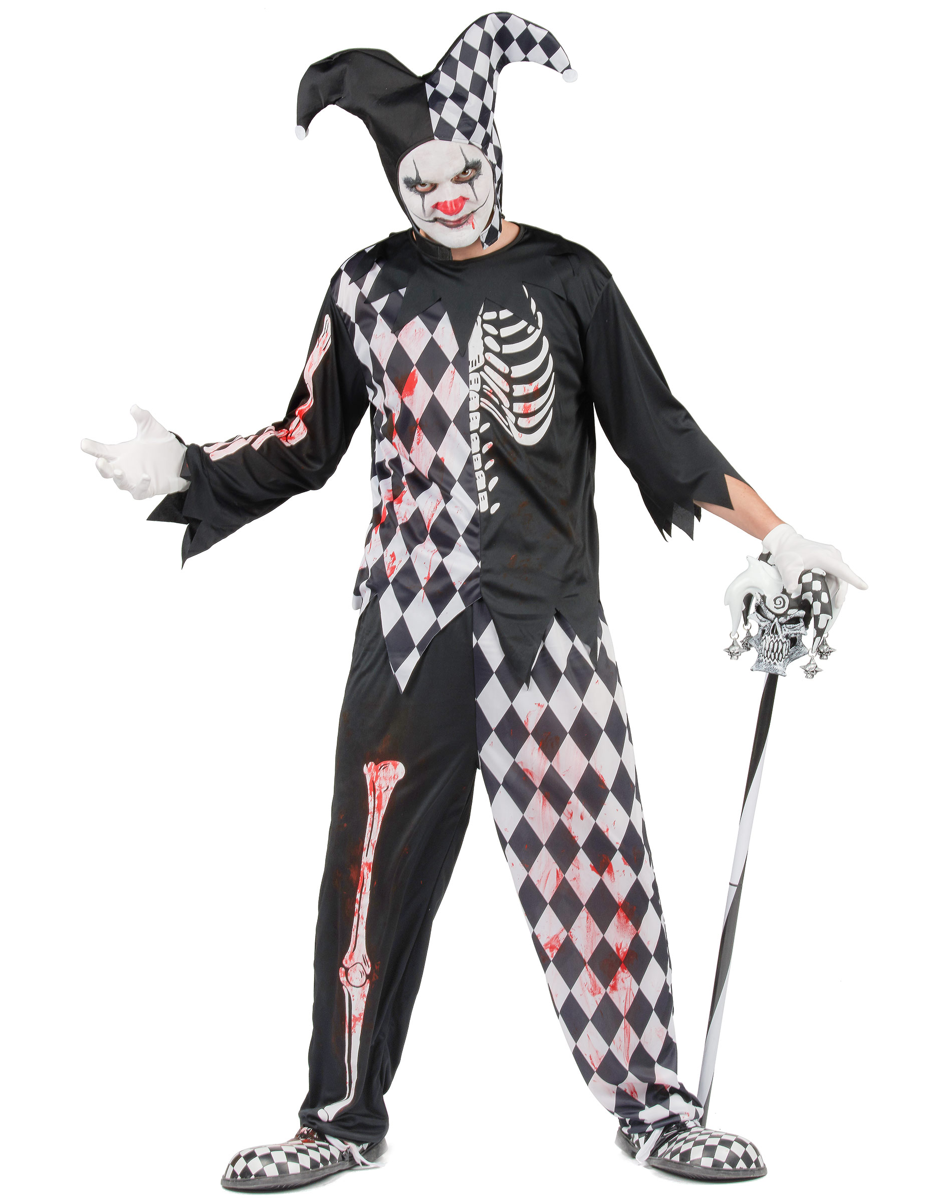 Blutiges Harlekin-Kostüm Halloweenkostüm für Herren schwarz-weiss