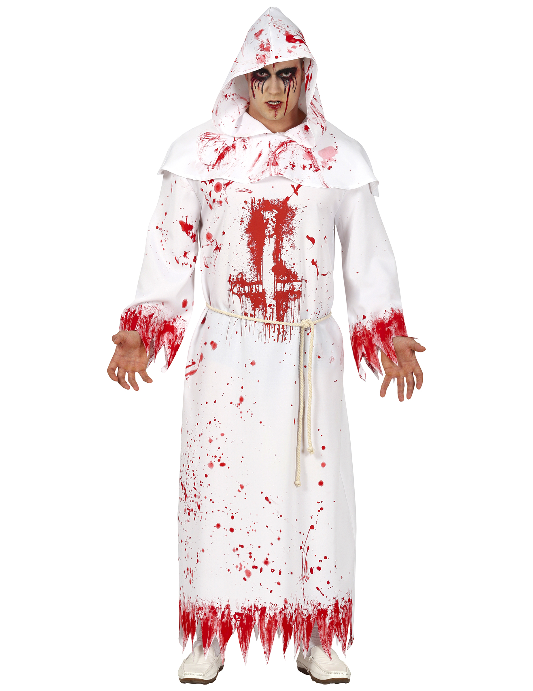 Blutiges Mönchkostüm für Herren Halloween-Kostüm weiss-rot