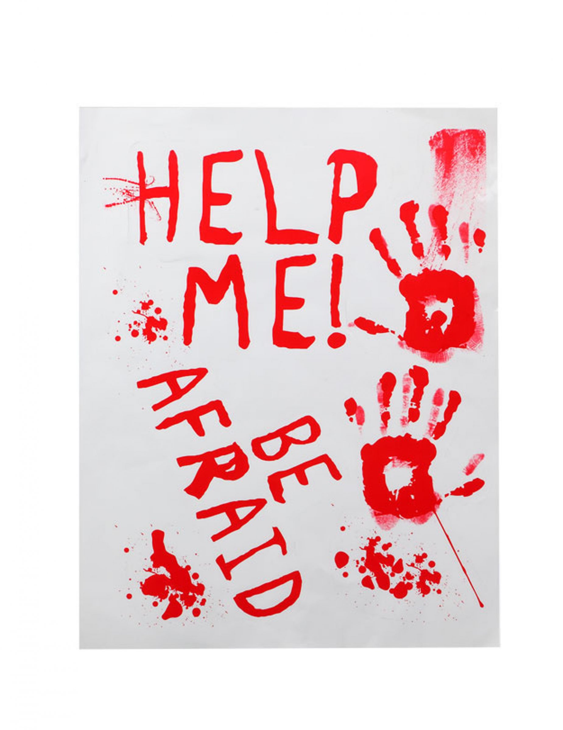 Blutiges Schild "Help me" Halloween-Deko weiss-rot 42x19cm