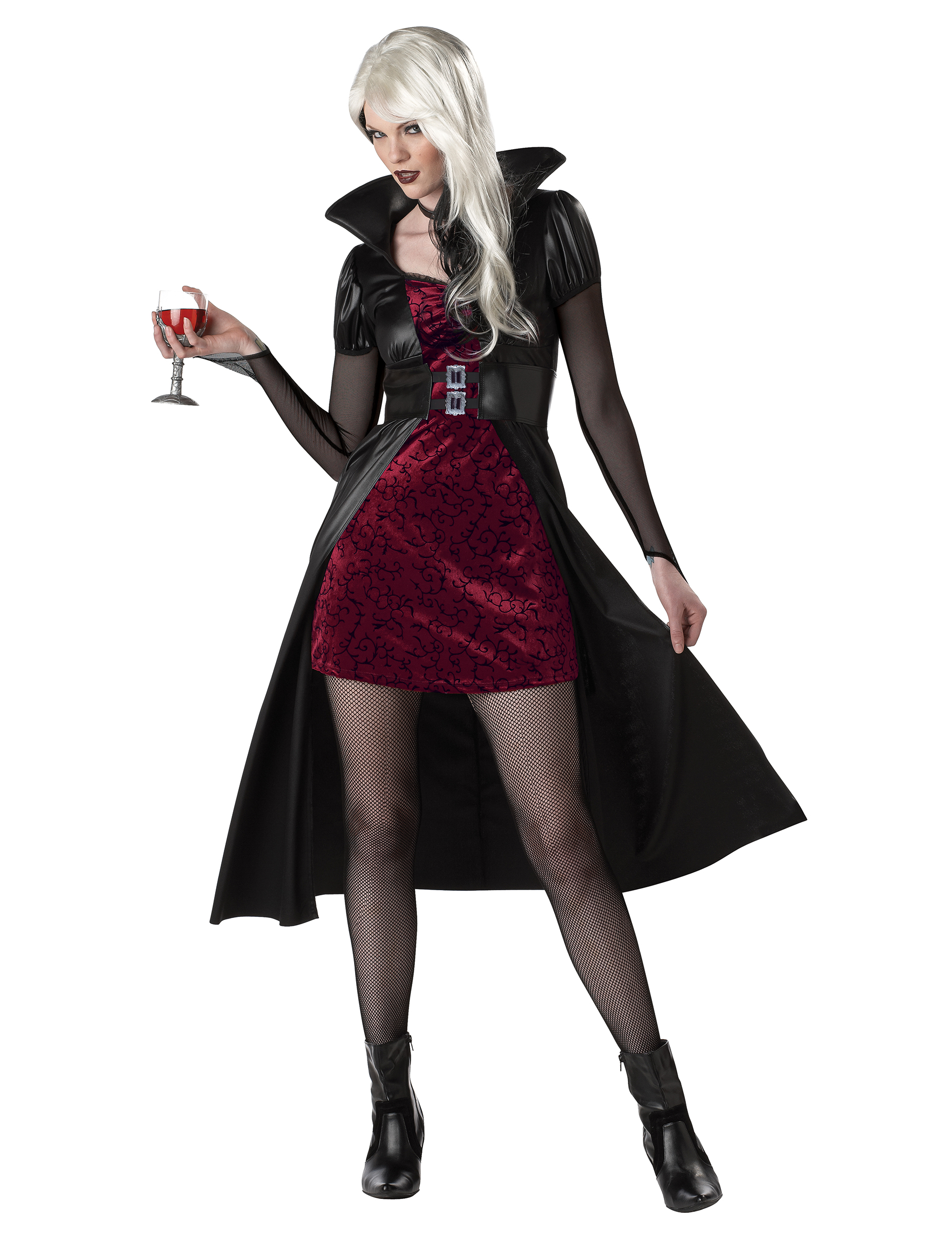 Blutrünstige Vampir Lady Halloween Damenkostüm schwarz-bordeaux