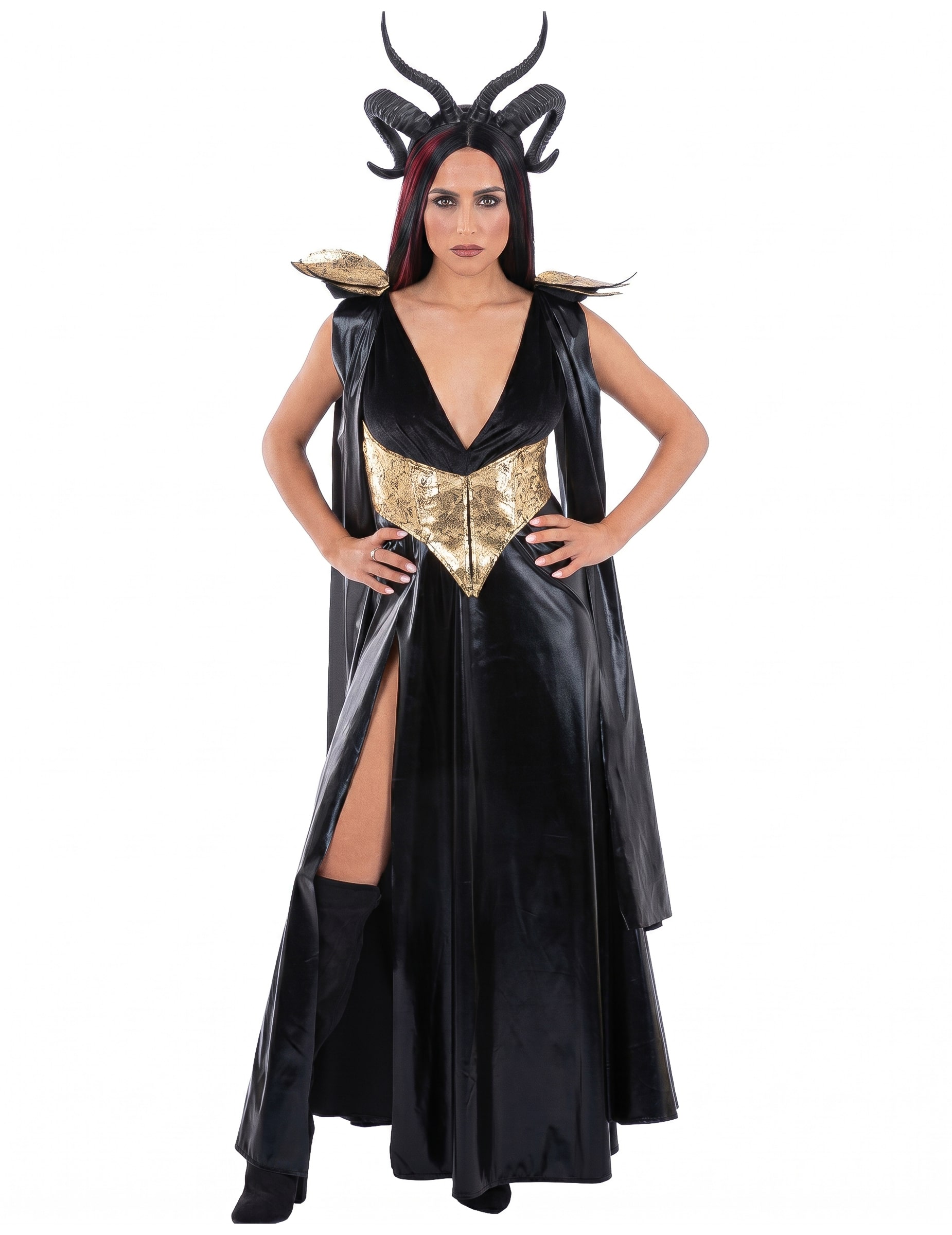 Böse Königin Kostüm Schwarz-Gold für Damen
