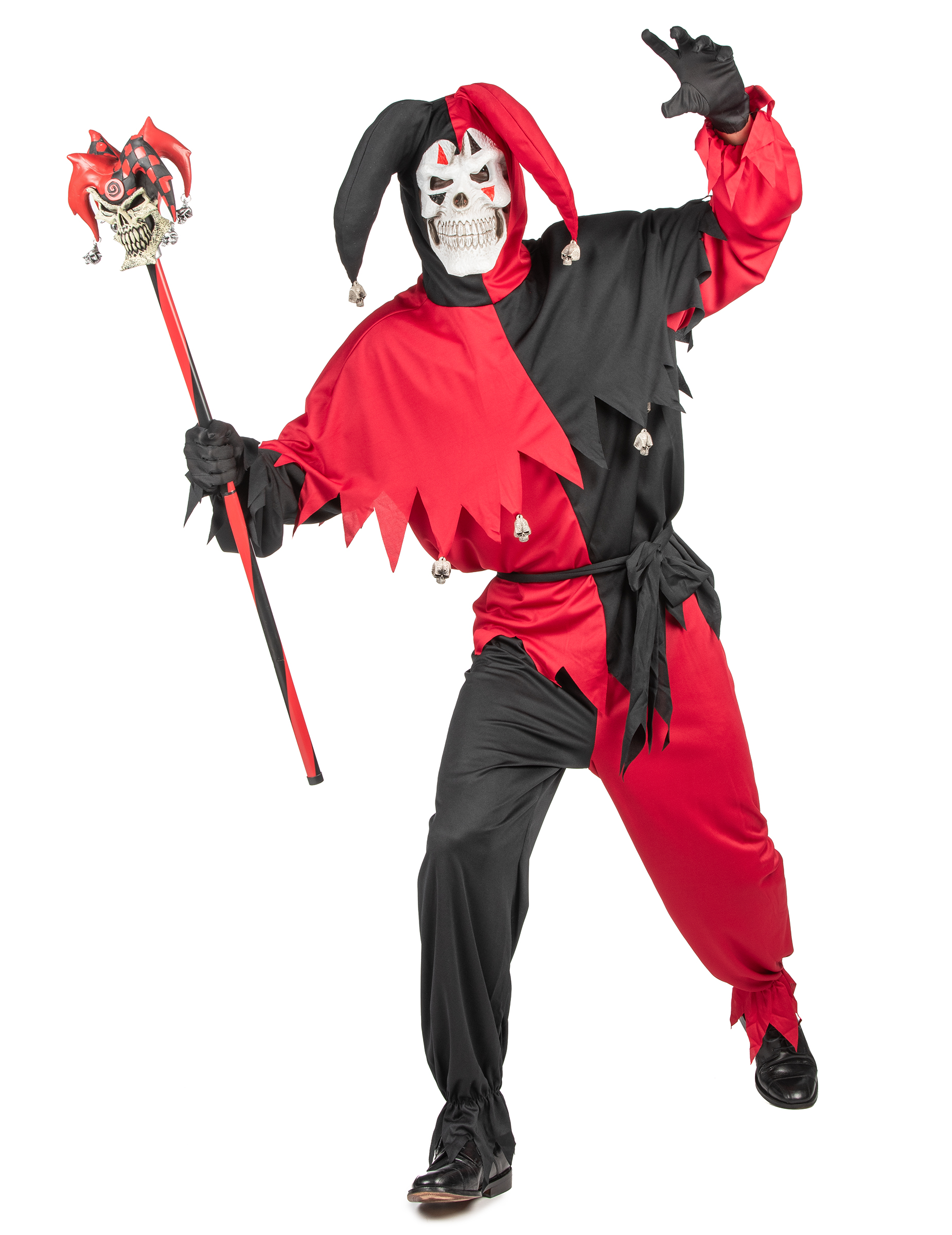 Böser Clown Harlekin Halloween-Kostüm rot-schwarz