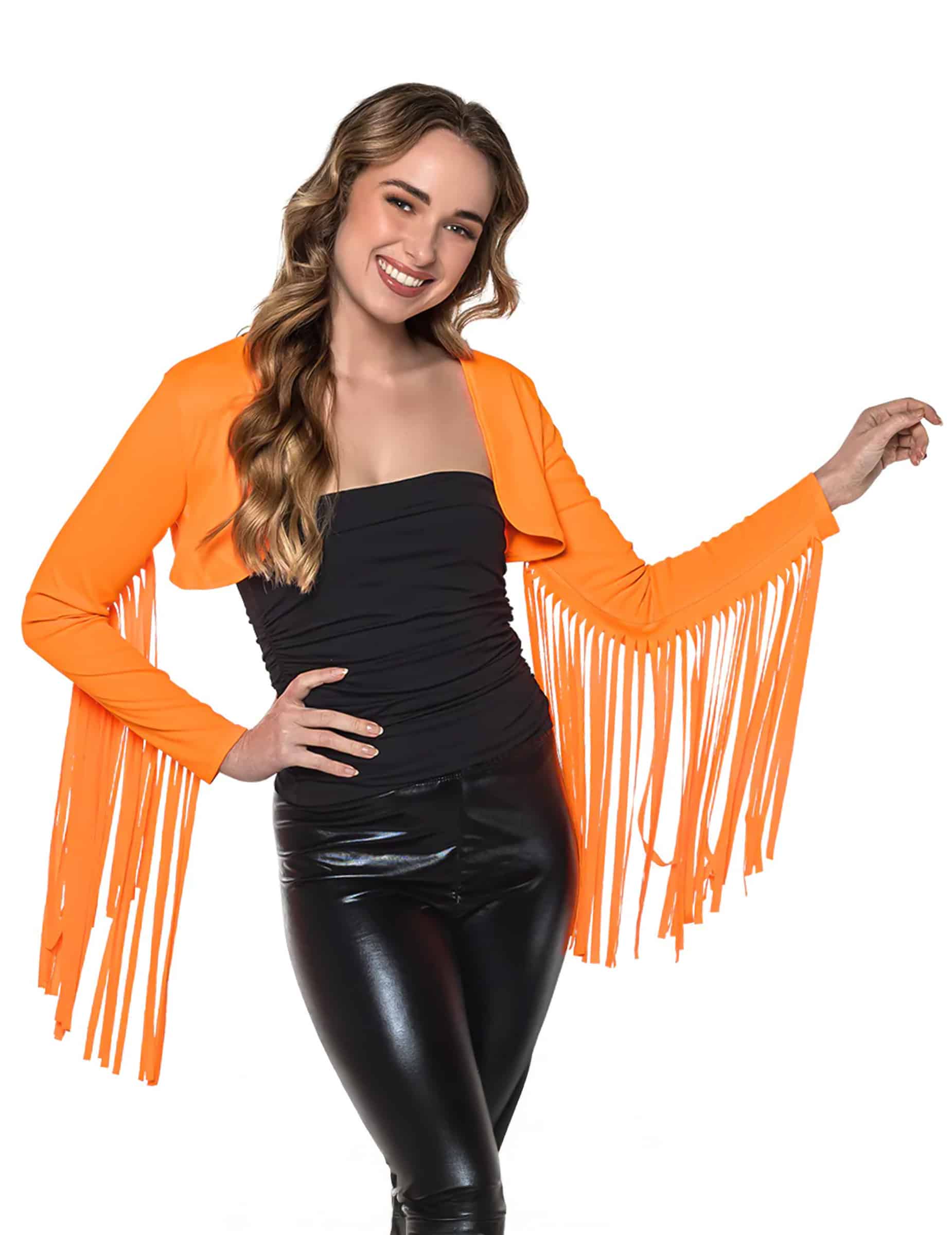 Bolero mit neonorangen Fransen für Damen