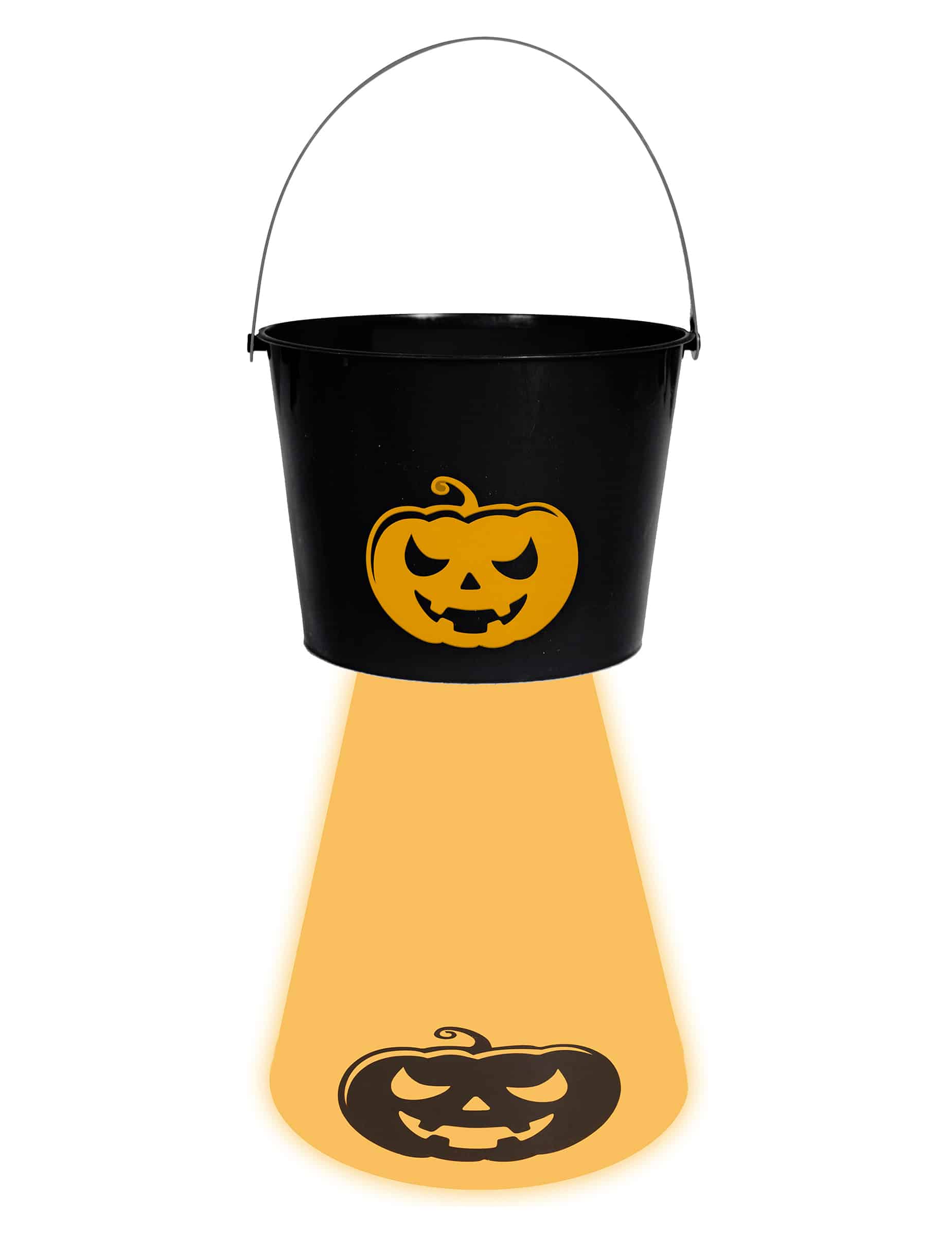 Bonbon Eimer Kürbis Schwarz mit Beleuchtung Halloween