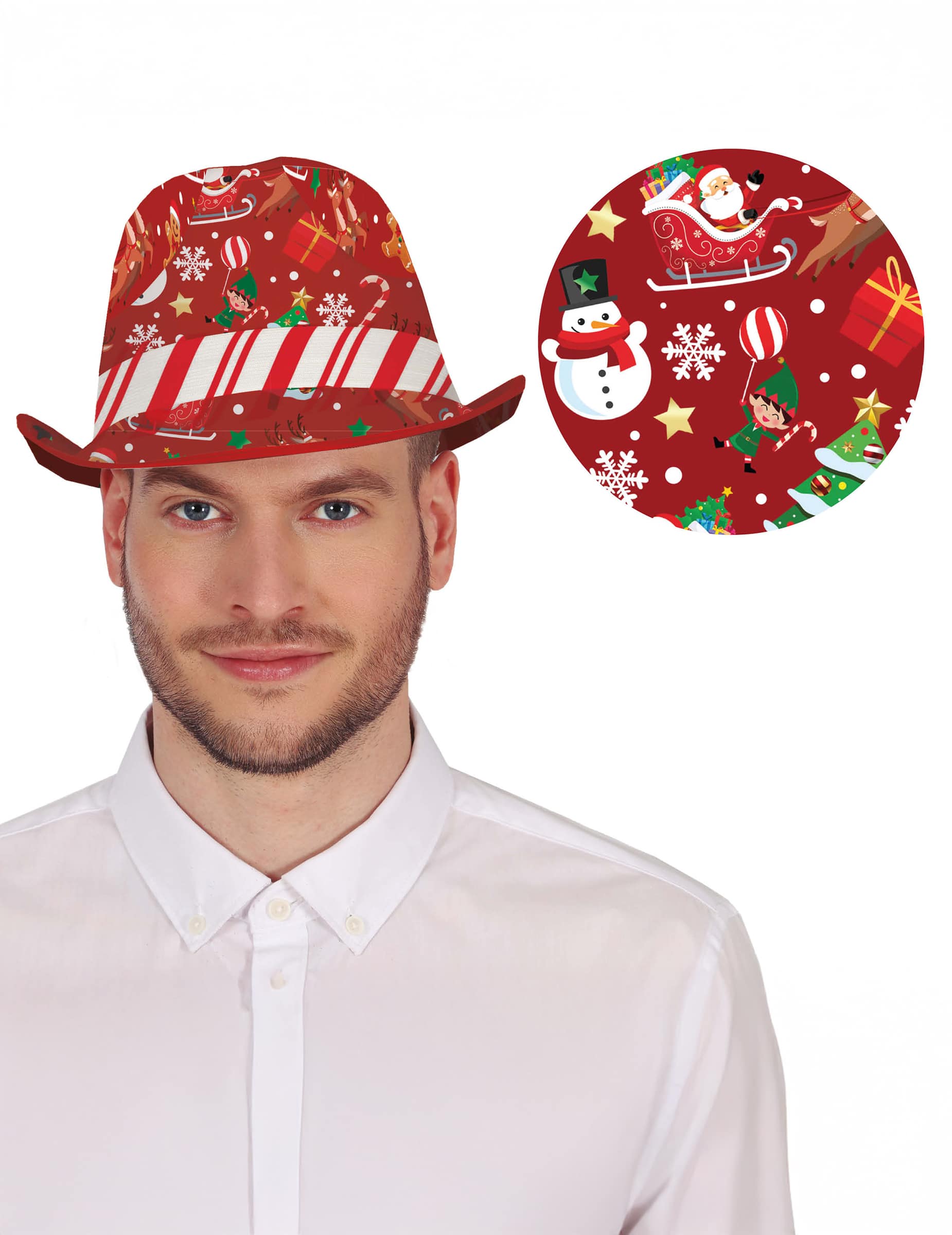 Borsalino Hut mit Weihnachtsmotiven für Erwachsene Rot