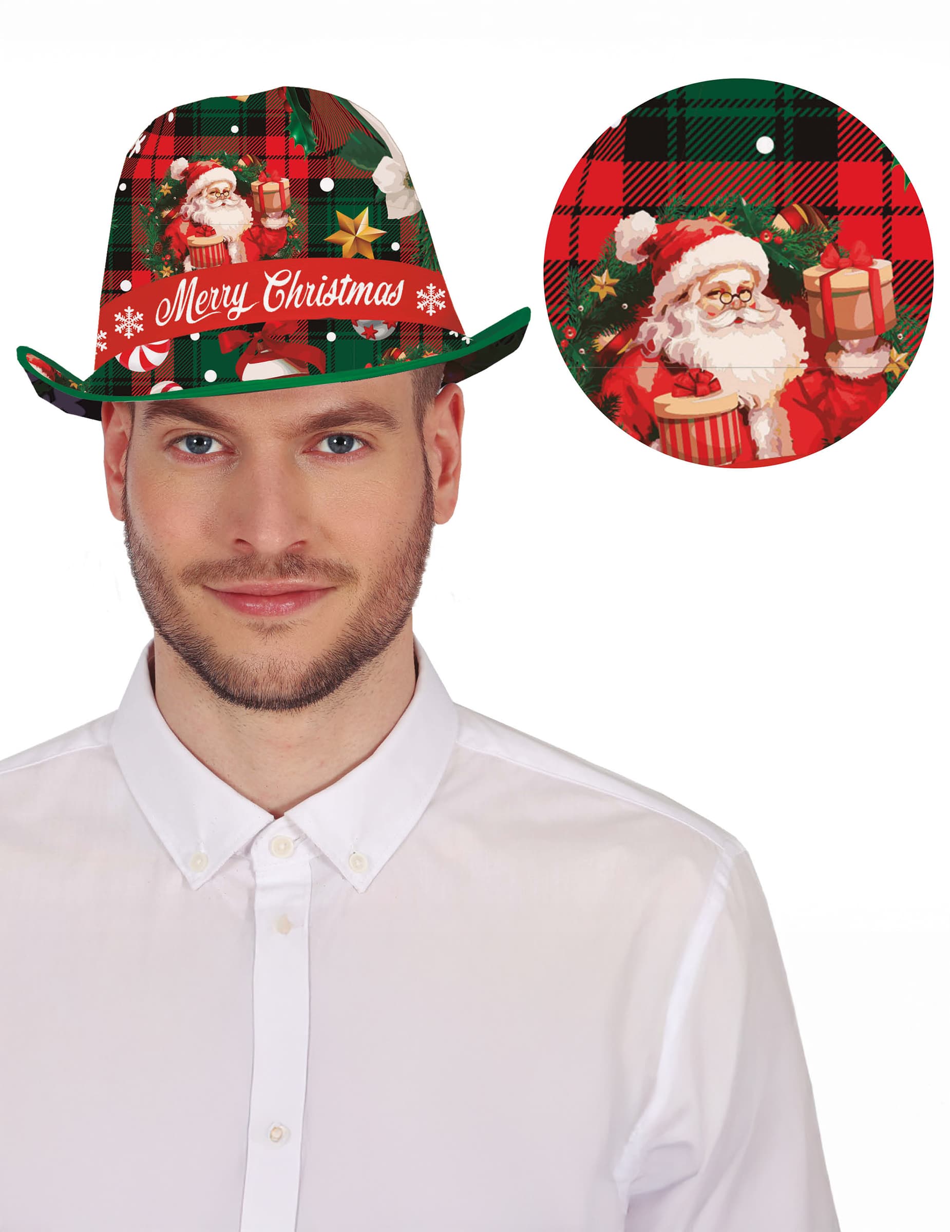 Borsalino mit Tartan + Weihnachtsmotiven für Erwachsene Festlicher Weihnachtshut