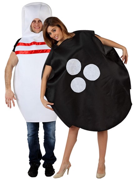 Bowlingkugel und Kegel - Paarkostüm für Mann und Frau - weiß/schwarz